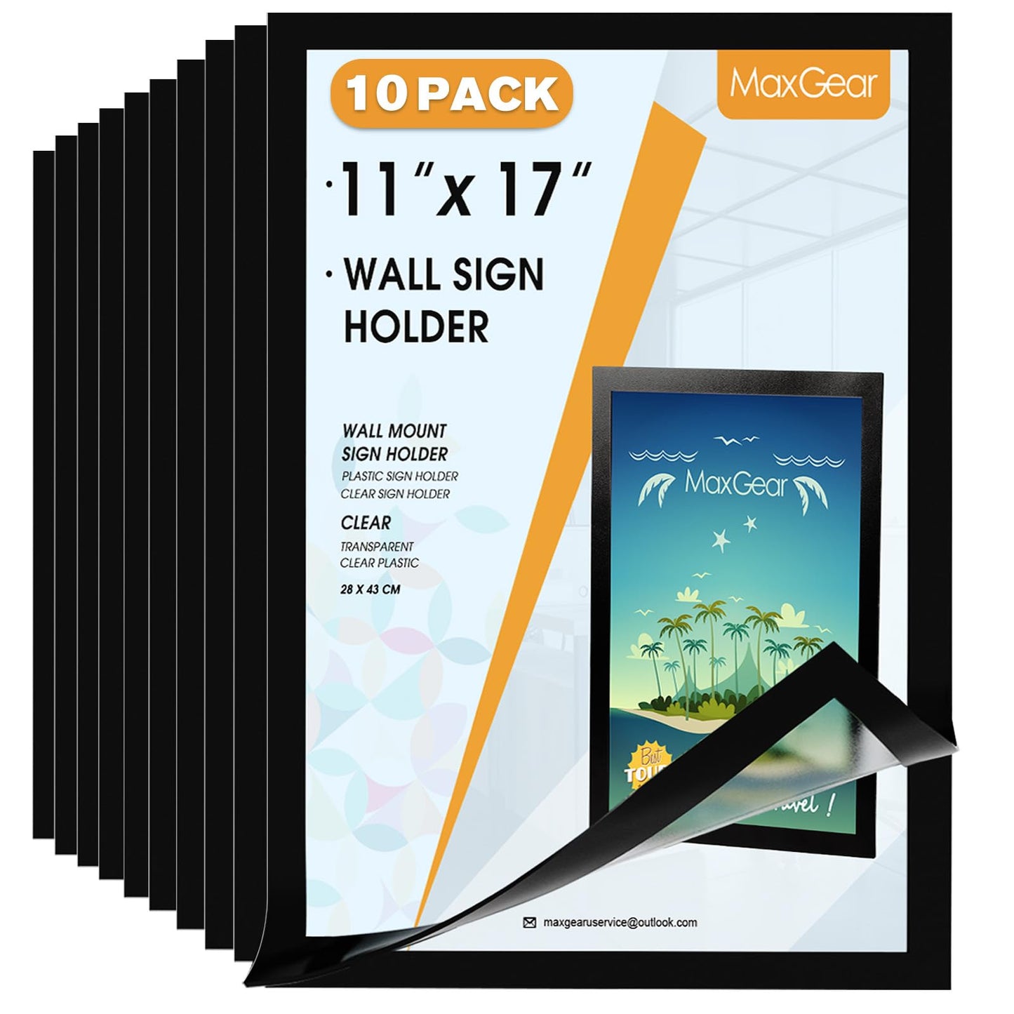 MaxGear 10 Pack Magnetic Sign Holder 11 x 17 with Magnetic Border，Self Adhesive Wall Mount Sign Holder Display Picture Frames Window Document Poster Paper Flyer Holder for Home Office Store