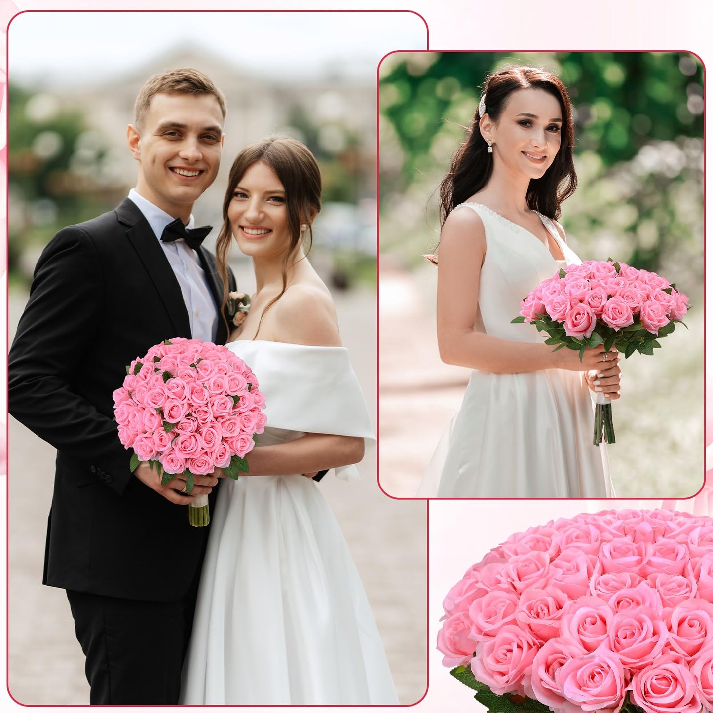 Ovveroche 80 Pcs Roses Artificial Flowers, Silk Pink Artificial Flowers Petals Long Stem Roses for Wedding Bouquet Home Party Decor