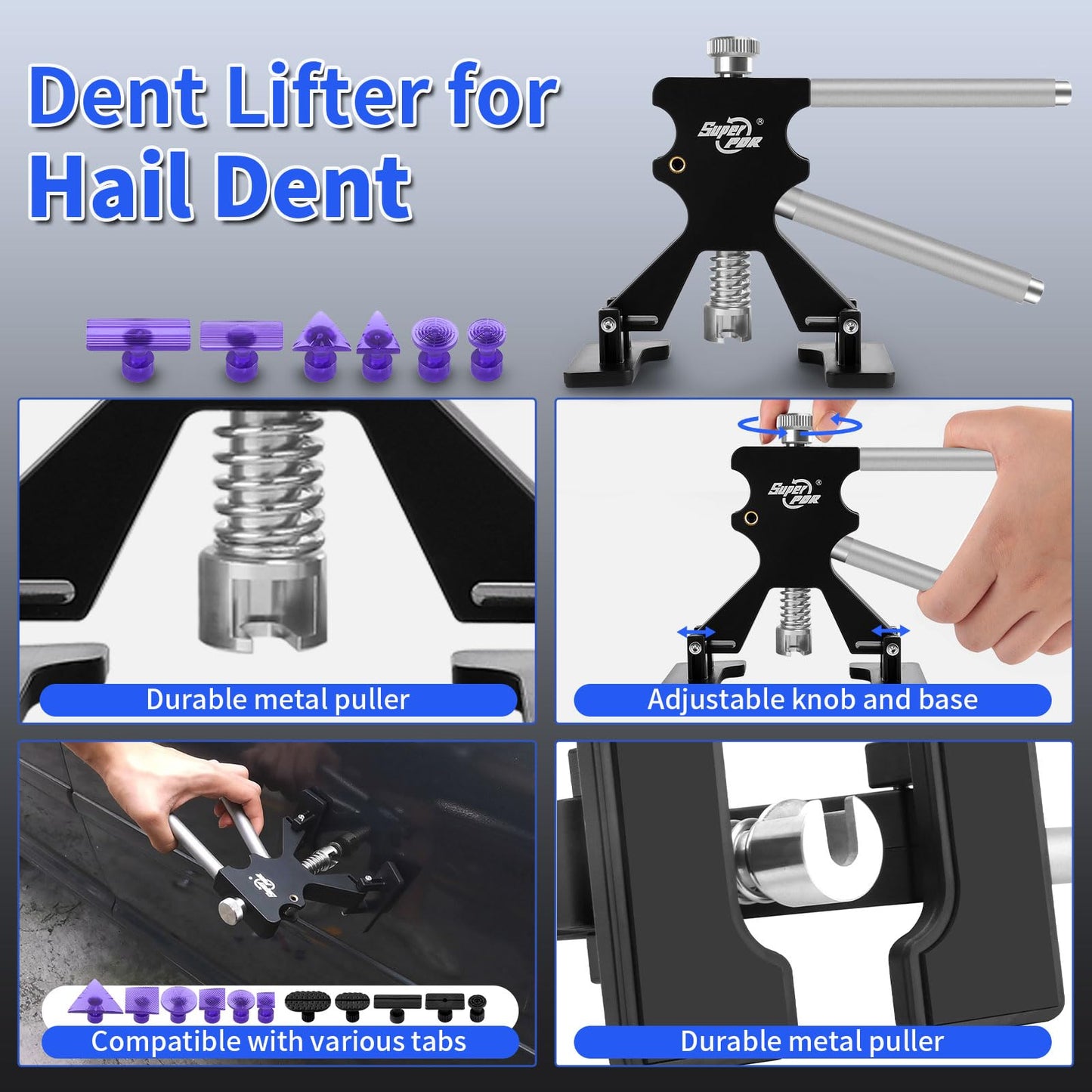 Super PDR Car Dent Repair Kit – Paintless Dent Puller Tool Set with 2 in 1 Slide Hammer, Glue Gun & New GlueTabs – No Paint Damage DIY Dent Remover for Door Dings, Hail, Hood & Fender Dents