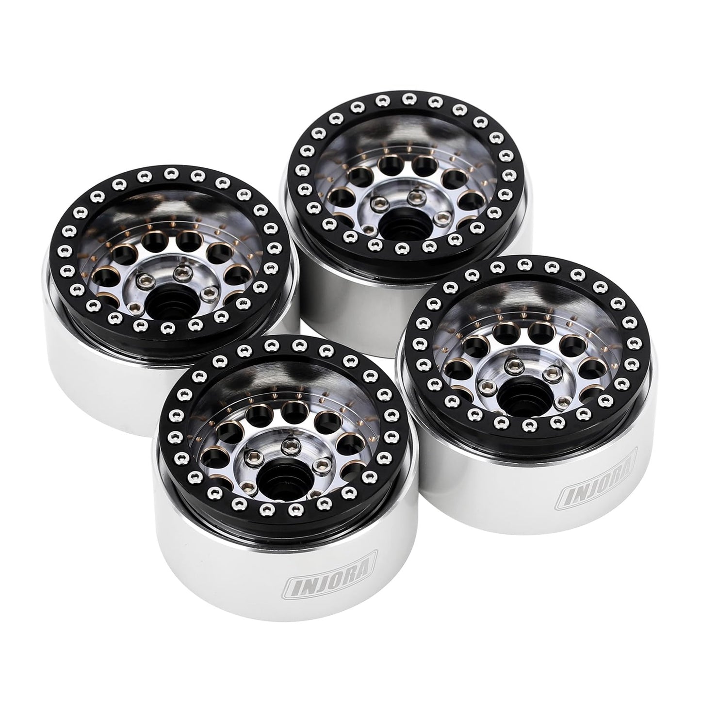 INJORA 1.9" Beadlock Wheel Rim - 153g Super Heavy Brass & Aluminum Deep Dish Wheel for 1/10 RC Crawler SCX10 TRX4 VS4-10 Gen8 (Silver)