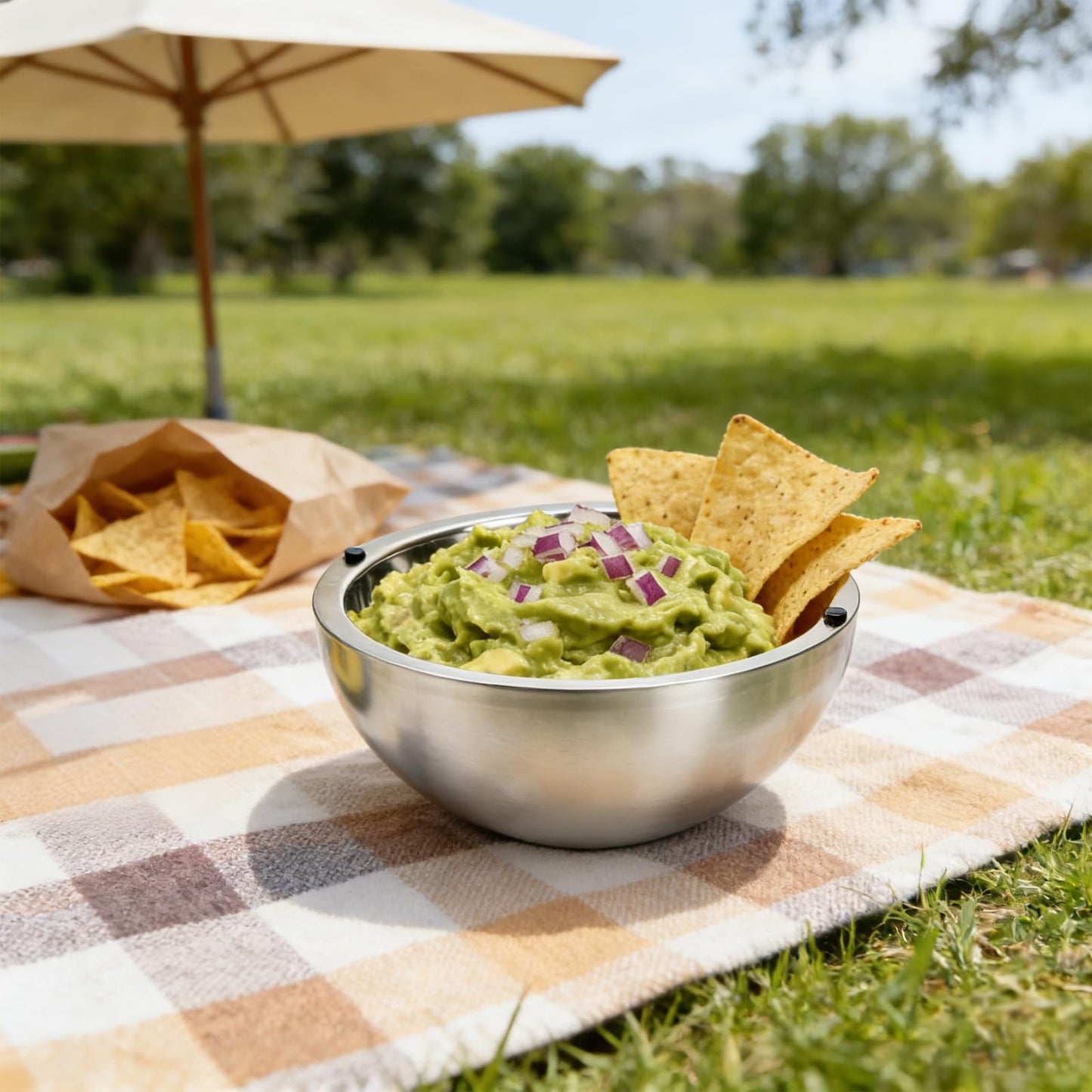 Amestar Dip Chiller Bowl 2 Pack- 70 OZ Large Capacity, Frozen Ice Stainless Steel Insulated Party Serving Bowl, Salad Pod for Parties Salsa, Guacamole, Condiments, Sauces, Keeps Food Hot or Cold