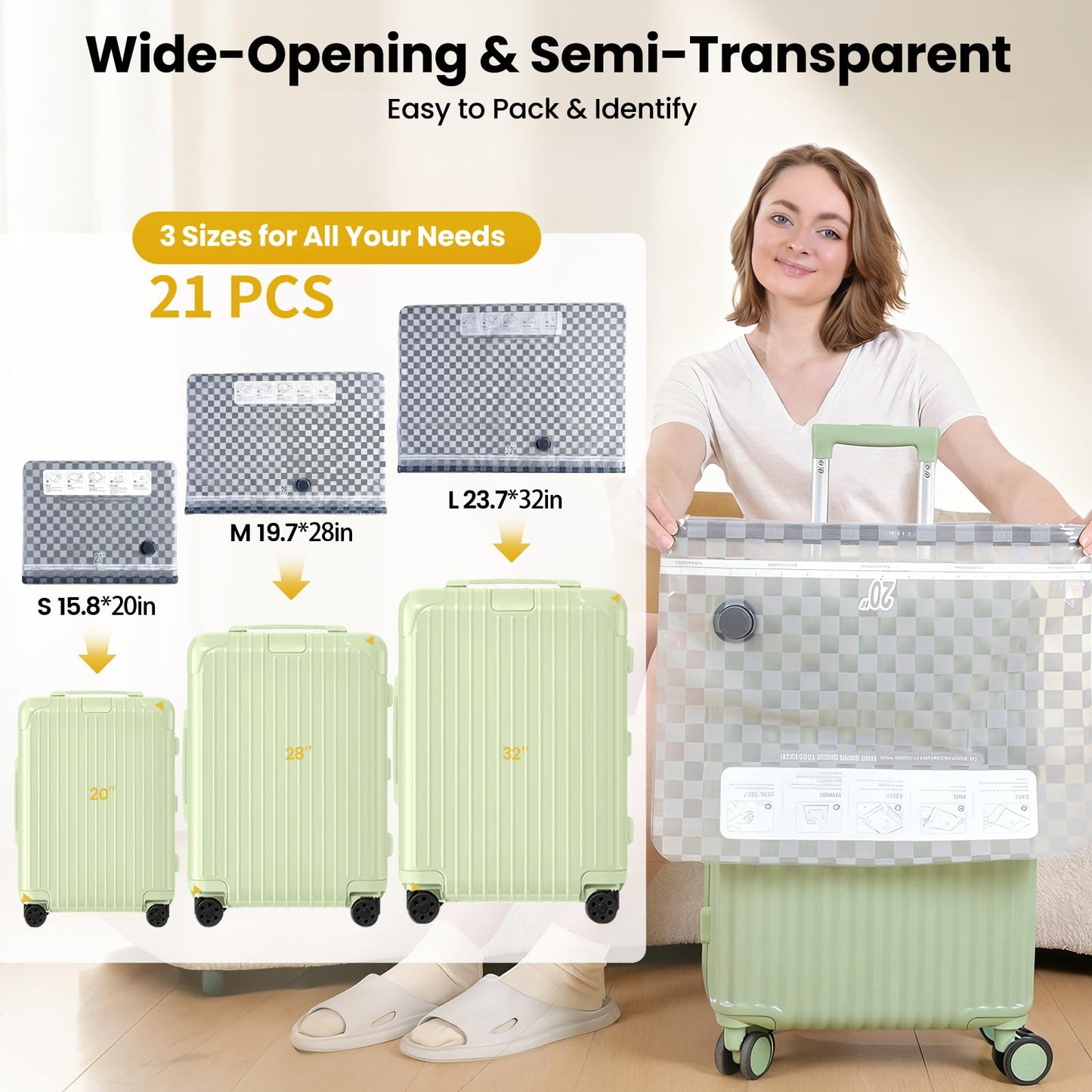 Vacuum Bags for Travel with Rechargeable Digital Display air Pump, 21 PCS Combo Travel Size Vacuum Seal Bags for Luggage and Suitcase,Space Saver for Clothes,Home Storage
