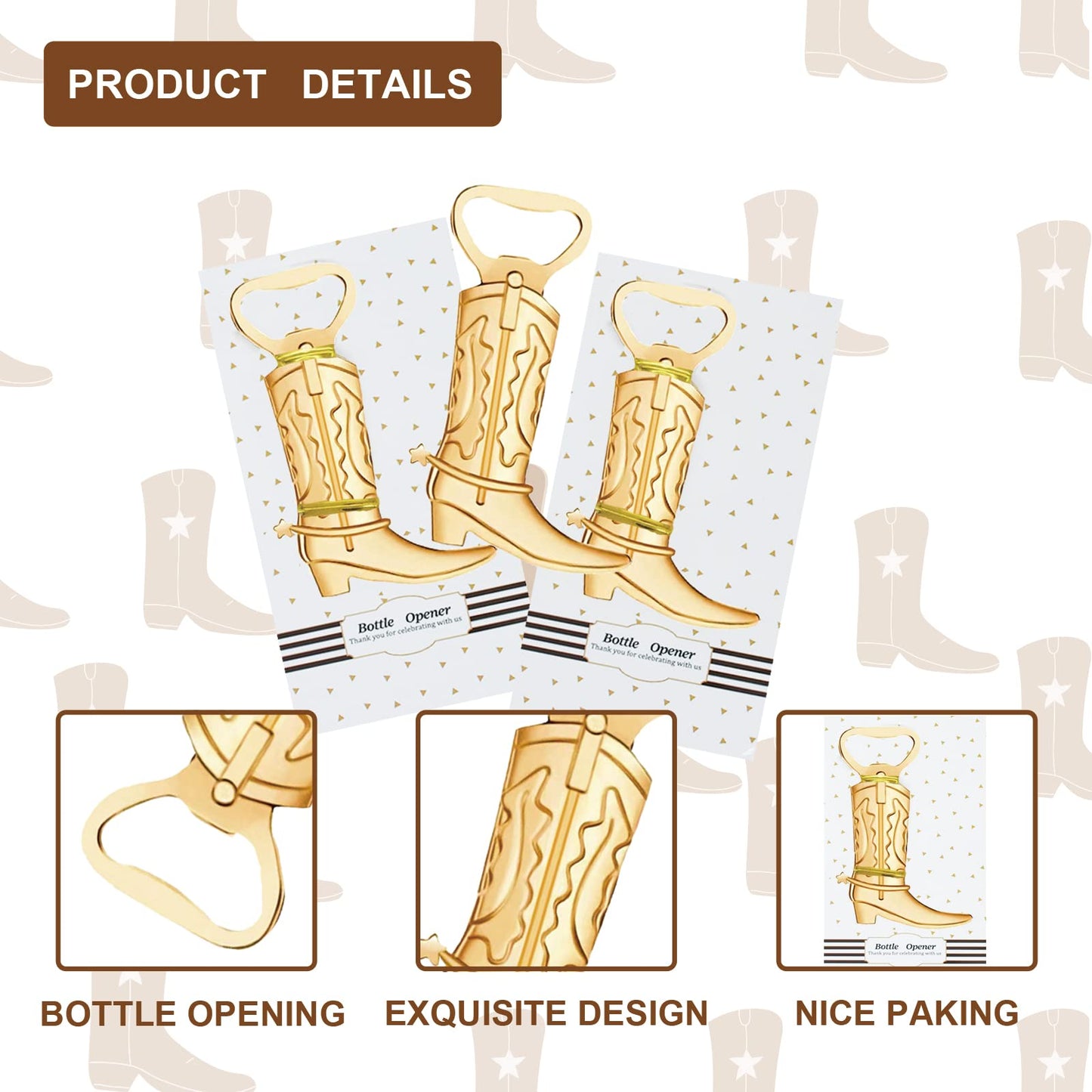 50 Pieces Cowboy Boot Bottle Openers Baby Shower Bottle Opener Favors for Guest Wedding Favors Quinceanera Party Favors Bridal Shower Favors for Guests Birthday Gender Reveal Party Favor Supplies