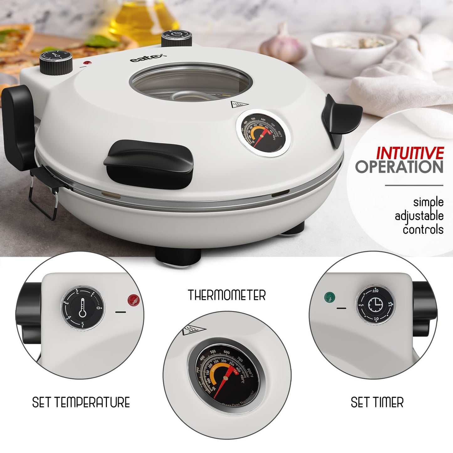 Eatex Electric Pizza Oven Indoor, 12 Inch Countertop Pizza Oven, Portable Stone Pizza Oven, Heats up to 790°F for Crispy Crust, Pizza Maker Machine for Home – Cream