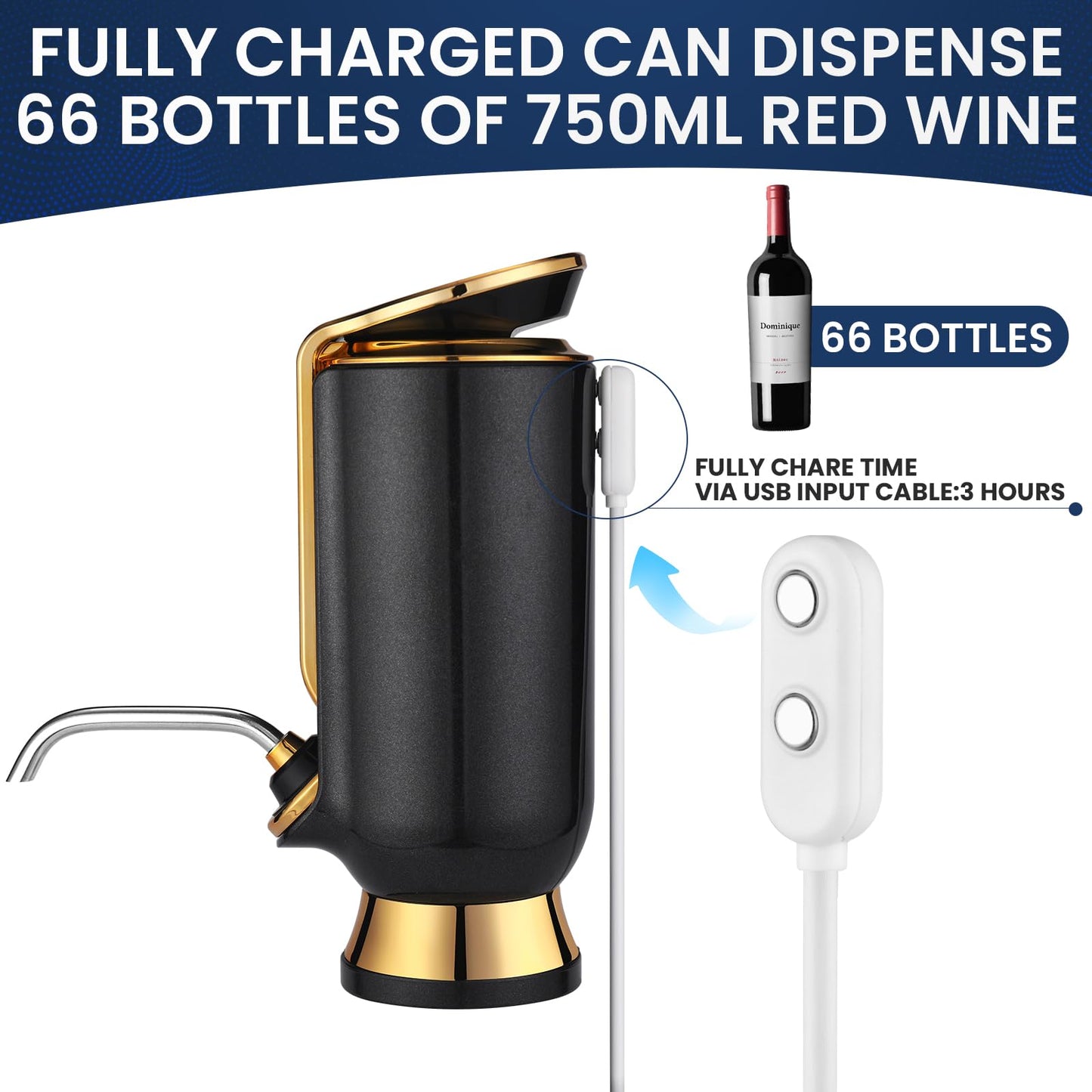 BLUBYEES Luxurious 4-in-1 Electric Wine Aerator, Decanter, Dispenser & Vacuum Saver with LED Display - Wine Pourer Gift for Women and Wine Lovers