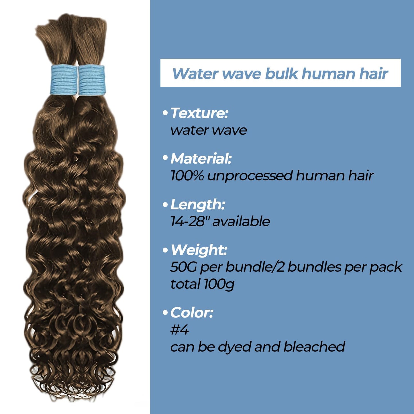 Human Braiding Hair for Boho Braids 26 Inch 2 Bundles 100g Boho Hair for Braiding Water Wave Bulk Human Boho Hair for Braiding 12A Human Hair for Boho Knotless Braids (P4,26inch)