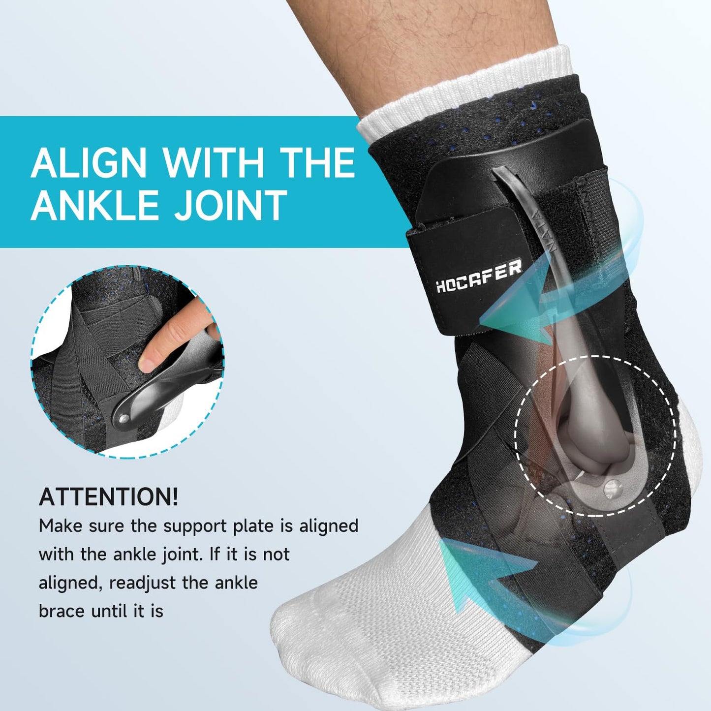 Hocafer Right Ankle Brace for Women & Men - Ankle Support Sprained Ankle Brace for Achilles,Tendon,Sprain,Injury Recovery,Ankle Support Brace for Running, Basketball, Football (Black,M,Right)