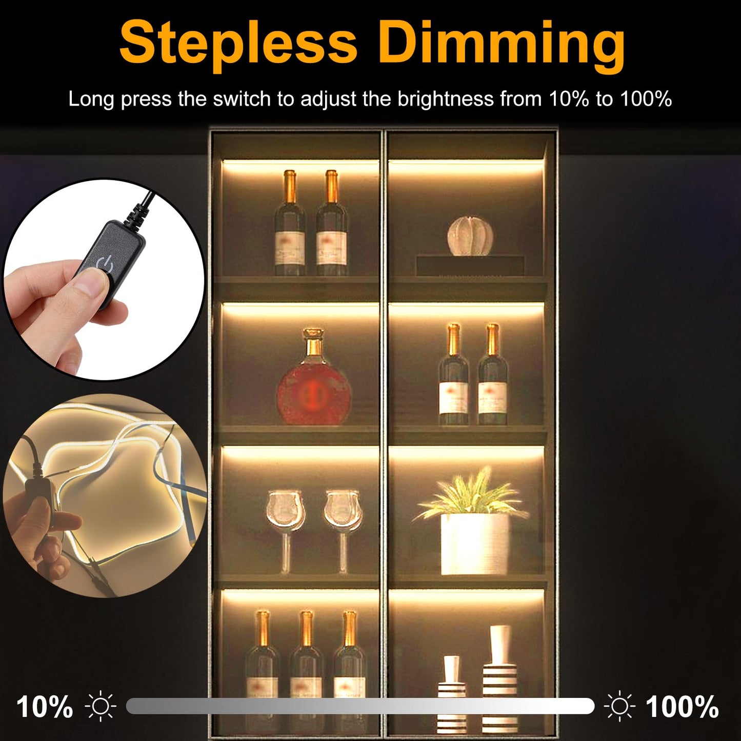 JUSJUBR Shelf Lights, 6 PCS 20 Inch Dimmable Flexible COB LED Light Strips, Warm White 3000K, LED Under Cabinet Lights for Display Case, Bookshelf, Kitchen, Wardrobe and Closet