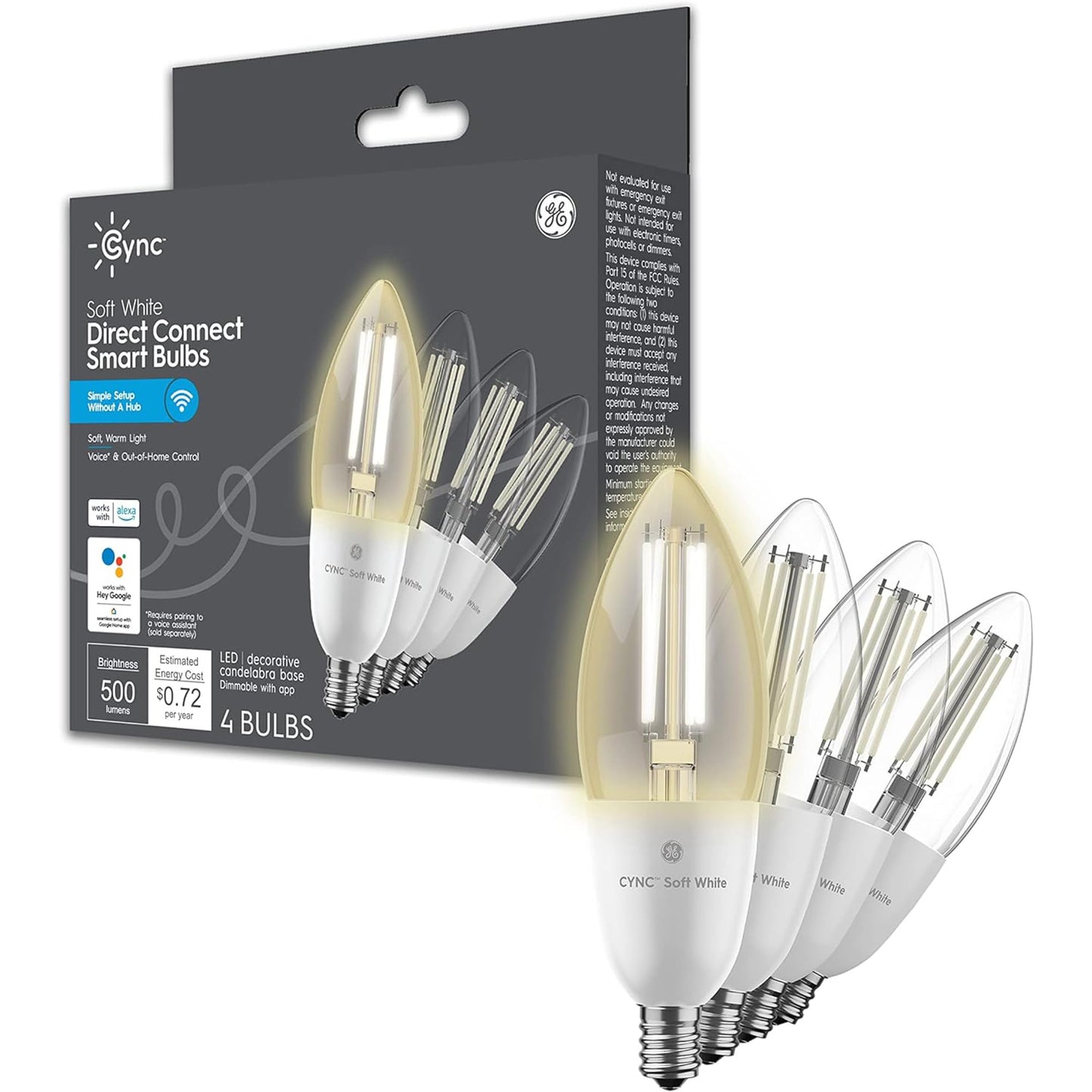 GE CYNC Smart LED Light Bulb, B11 Candle Light Bulb, Works with Amazon Alexa and Google Home, WiFi Light, 60W Equivalent, Soft White, Small Base (Pack of 4)