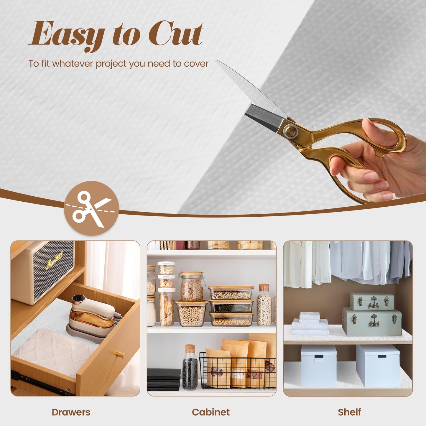 Drawer Shelf Liner for Kitchen Cabinets, Non Adhesive Slip Resistant Shelf Paper Easy to Clean, Strong Grip Thickened Waterproof Washable Mats for Pantry Shelves Cupboard Dresser(White, 24 in x 30 FT)
