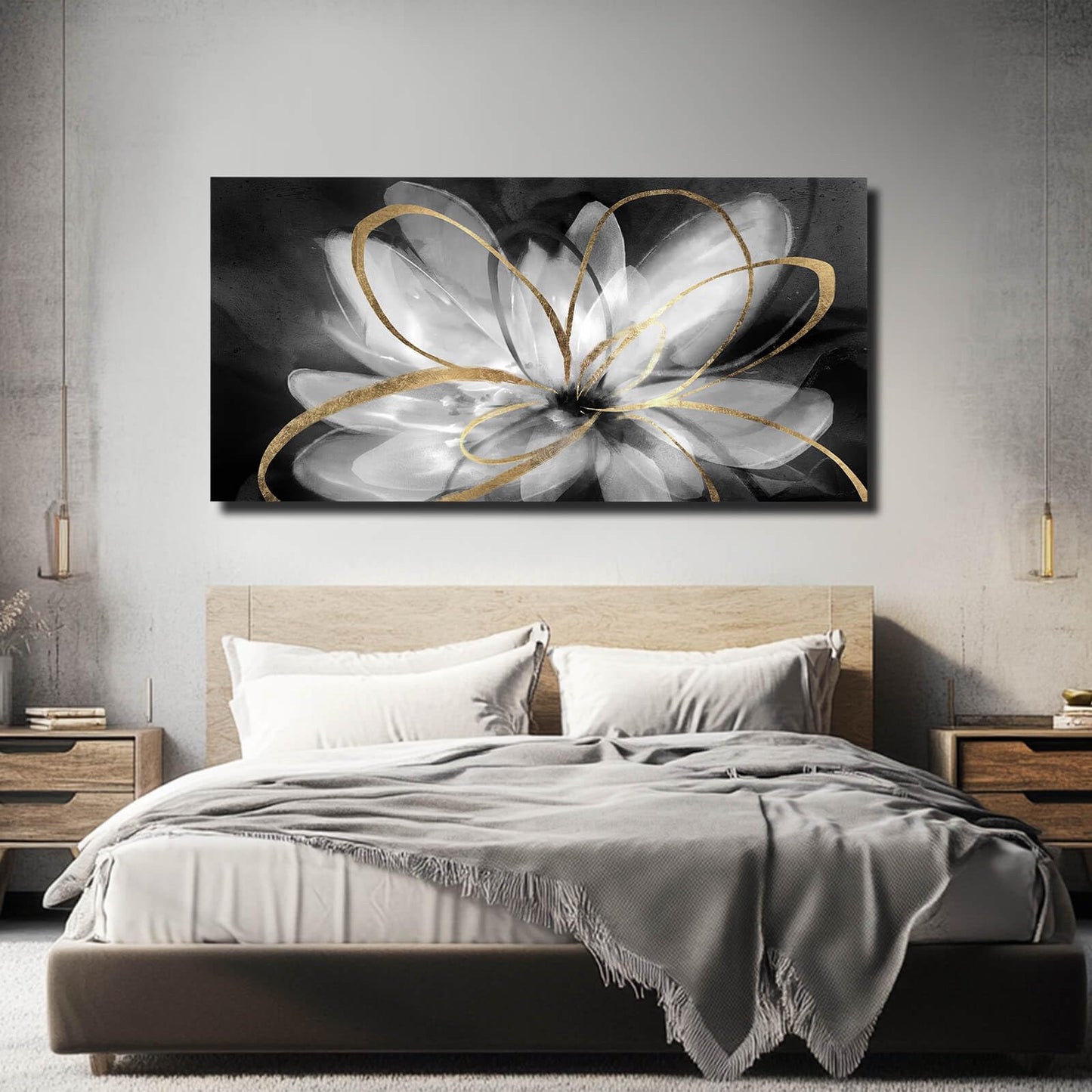 SOUGUAN Room Decor Floral Wall Art 24"x48" botanical Painting Black Art for Living Room Kitchen Dining Room Home Office