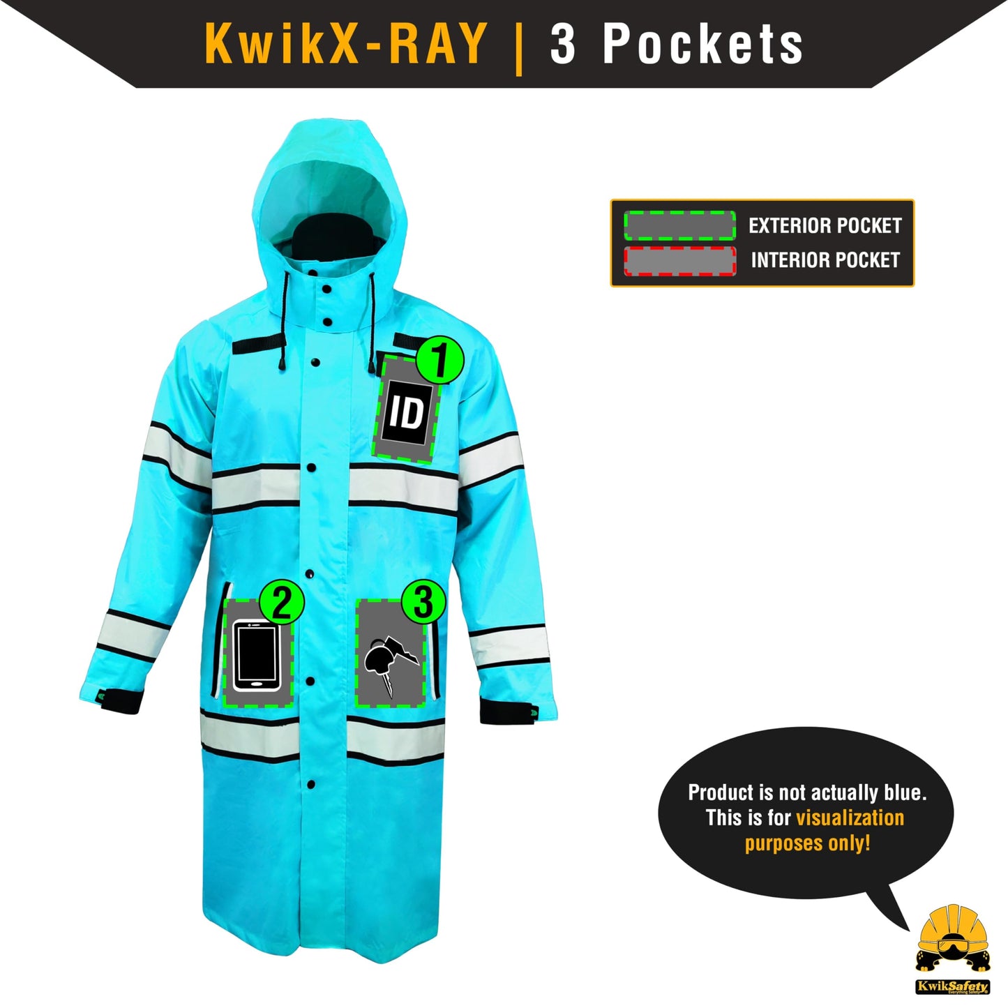 KwikSafety - Charlotte, NC - TORRENT TRENCH High Visibility Rain Gear - Class 3 ANSI OSHA Reflective Weather Proof HiVis Safety Jacket/Yellow Medium
