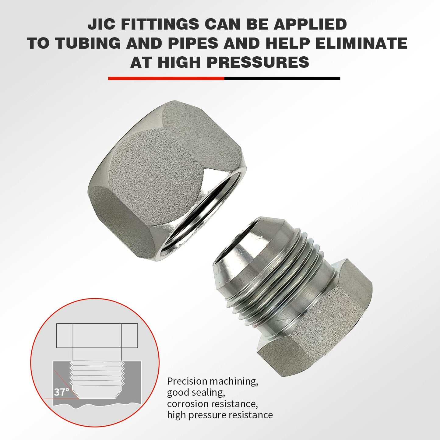 Pikwo 72Pcs JIC 37° Flare Cap and Plug Kit Hose Tube and Pipe Fitting Set Hydraulic Cap and Plug Kit Galvanized 45# Steel with Precision Threading Dash Sizes -04-06 -08-10 -12-16