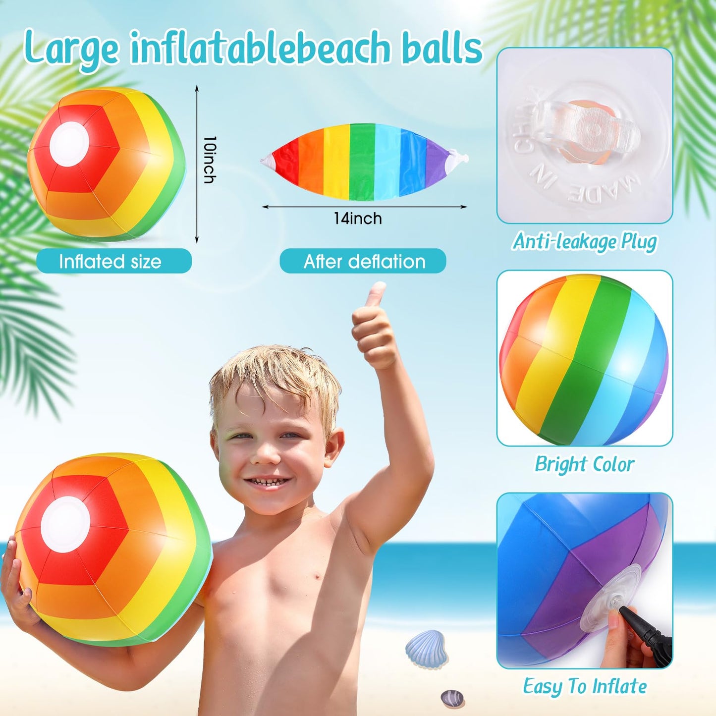 Teyva Daily 24 Pcs 14" Inflatable Beach Balls, Rainbow Beach Balls Bulk, Inflatable Pool for Party Supplies Decorations, Adults Birthday Water Luau Summer Games Party Favors