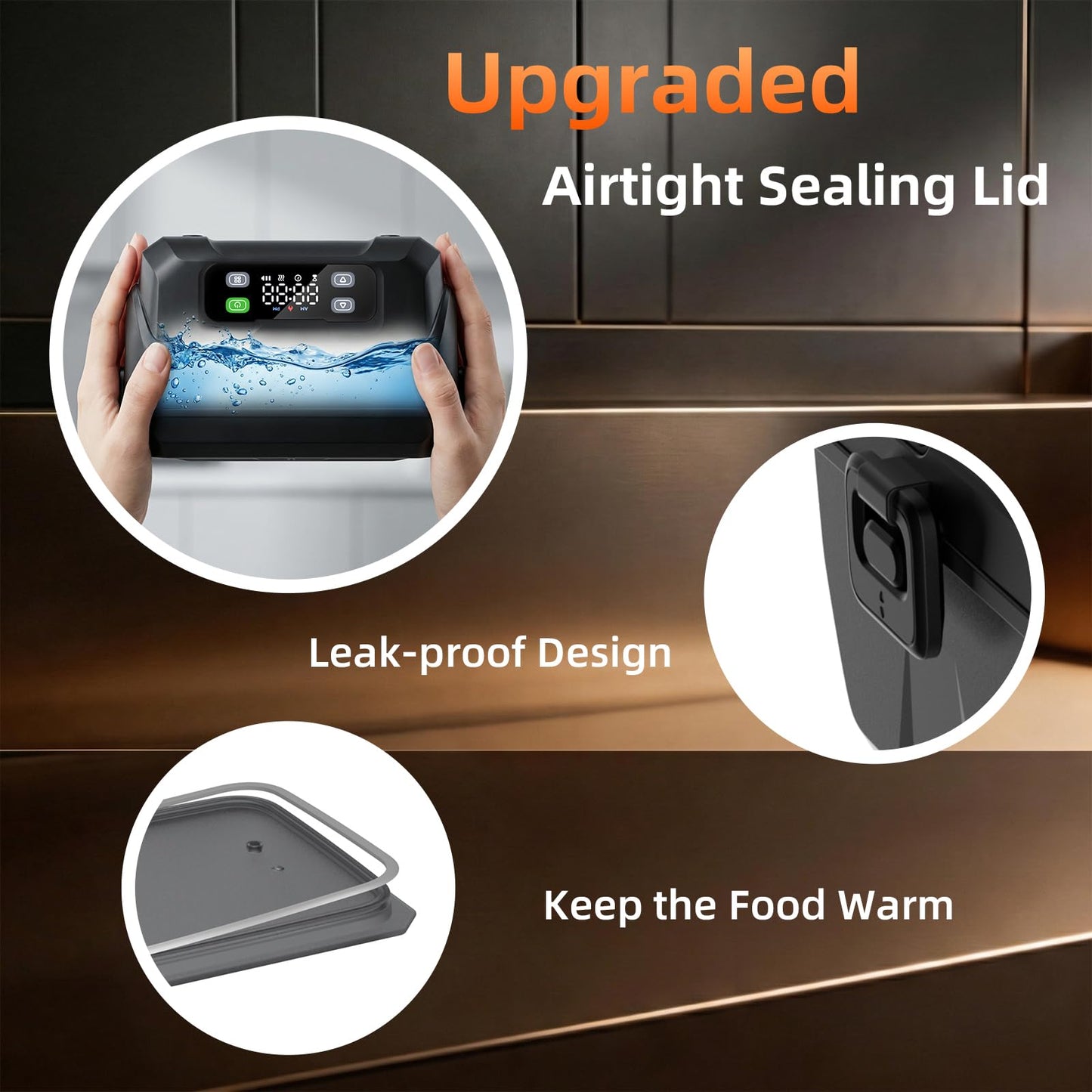 100W Cordless Heated Lunch Box, 45W Fast Charging＆22000mAh Rechargeable Electric Lunch Box for Adults - 6.5 Cups Portable Food Warmer with 24H Scheduled Heating, for Work, Office, Outdoor(Black)