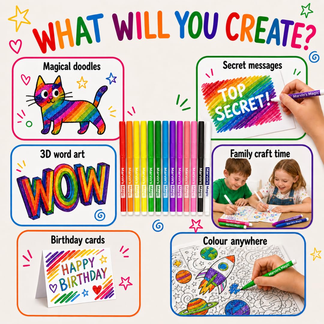 Marvin's Magic - NEW x 30 Amazing Magic Pens - Color Changing Magic Pen Art - Create 3D Lettering or Write Secret Messages - Includes 30 Magic Pens