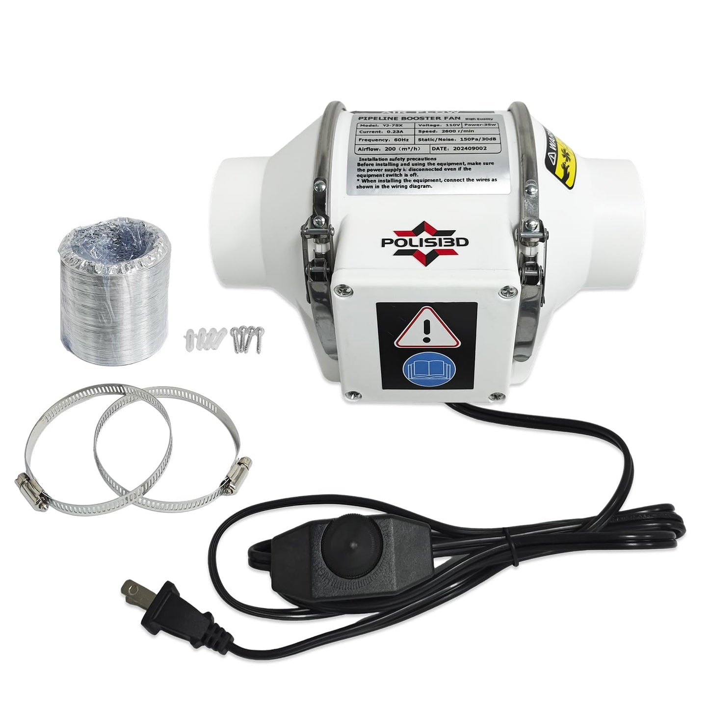 Powerful 3 Inch Inline Duct Ventilation Fan AC Vent Blower Exhaust Fan w/ 1.5M Pipe, Enhanced Air Flow, Low Noise for 3D Printer Enclosure, Laser Engraver Cover,Resin, Greenhouse Ventilation Equipment