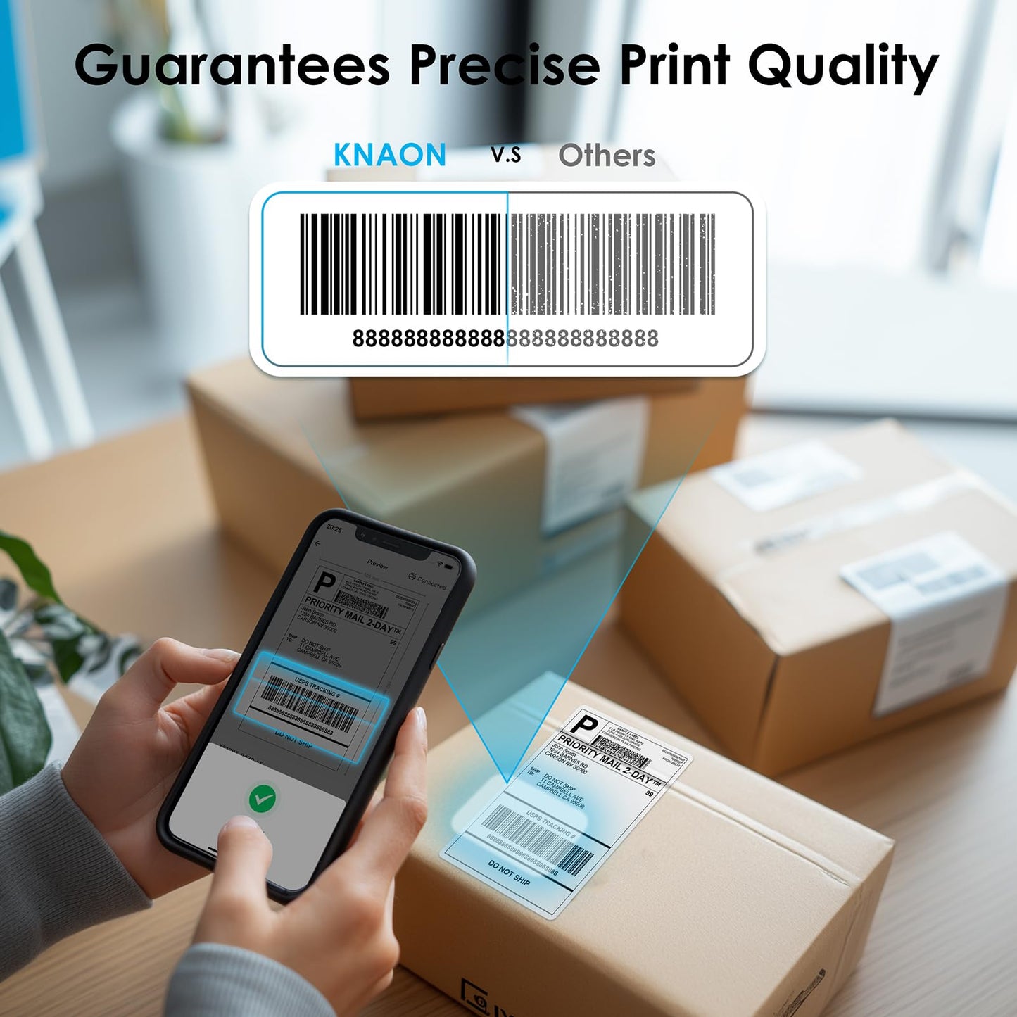 KNAON Shipping Thermal Label Printer, 4x6 Portable Label Printer, Bluetooth Label Maker for Small Business, Support iPhone,Android,Windows,Mac,Chromebook,Works with USPS, Ebay,Shopify&More, White
