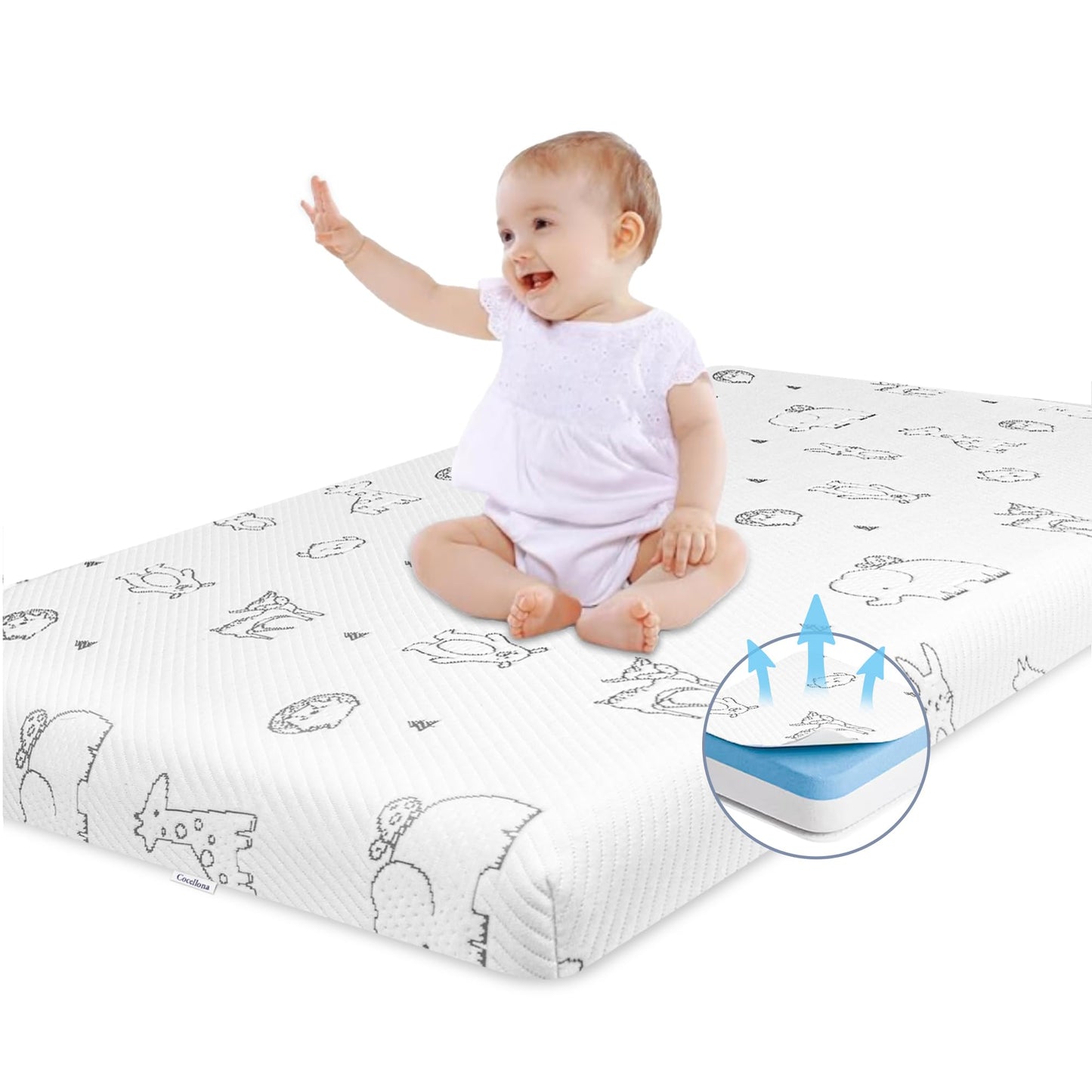 Cocellona Pack and Play Mattress, 38"x26" Breathable Pack N Play Mattresses Pad with Removable Ultra-Soft Cover, Portable Soft & Firm Memory Foam Playpen Mattress for Pack n Play