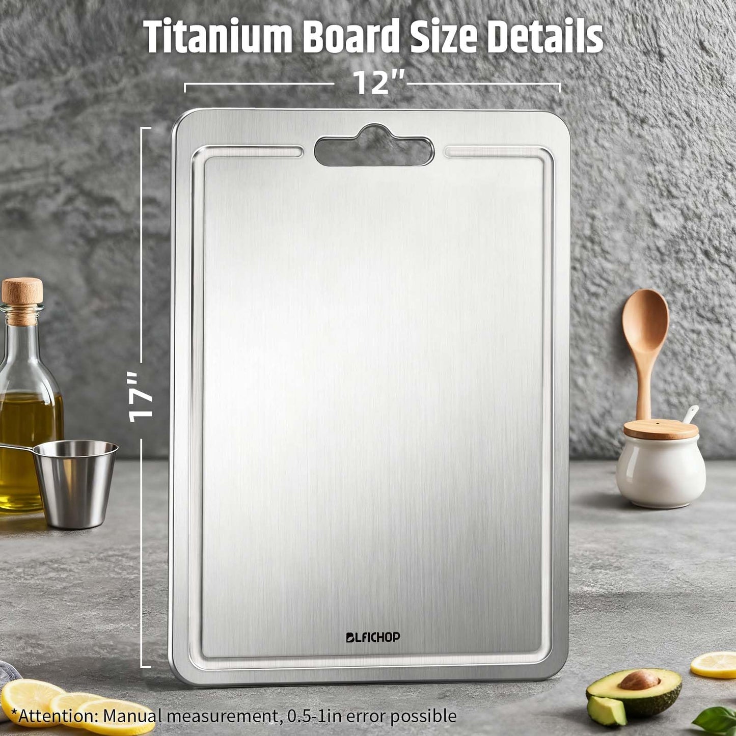 100% Pure Titanium Cutting Boards with Juice Groove, Metal Chopping Boards for kitchen Double-Sided Non-Toxic Cutting Borad Meat, Vegetables and Fruits, Dishwasher Safe, Grey (18 * 12in）