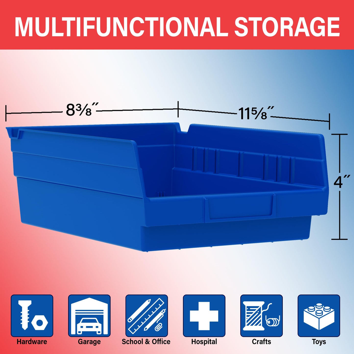 Akro-Mils 30150 Plastic Shelf Bins, Heavy Duty Storage Bins for Garage, Closet, and Drawer Organization, 12" x 8" x 4", Clear, 12-Pack