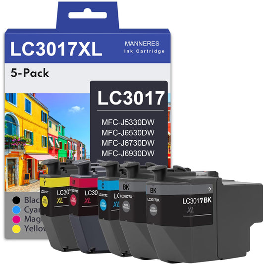 LC3017XL High Yield Ink Cartridges (5-Pack,2 Black/1 Cyan/1 Magenta/1 Yellow) - MNRS Compatible LC3017 XL Ink Cartridges Replacement for Brother LC3017XL MFC-J5330DW MFC-J6530DW MFC-J6530DW Printer