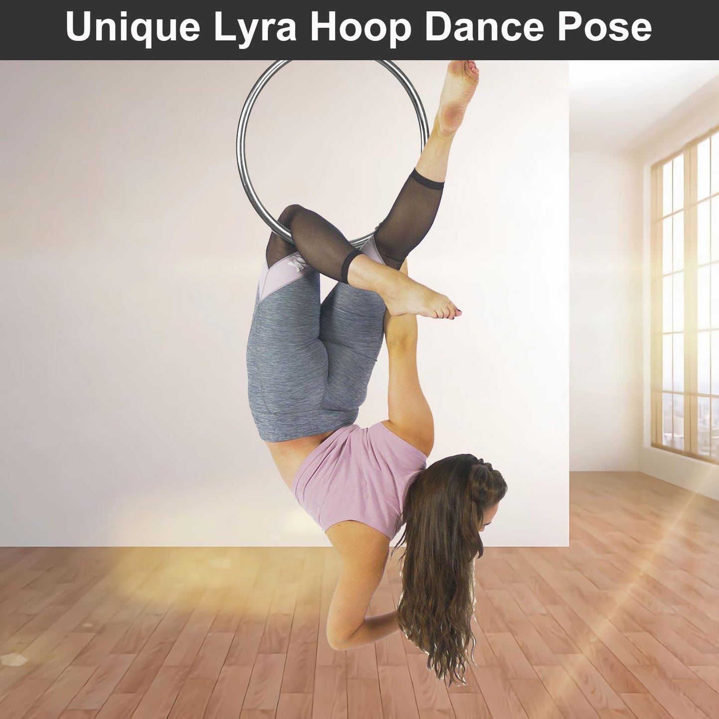 PRIOR FITNESS Mini Lyra Hoop Set, 17 Inch Small Aerial Hoop Kit, Circus Aerial Equipment, Stainless Steel Yoga for Home Fitness