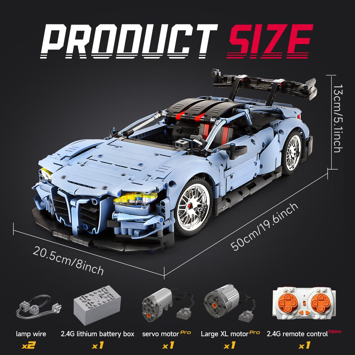 Remote Control Car Building Kit, 1:10 M4 Champion Racing Car Building Blocks and Challenge Construction Toys, Gift for Technical Enthusiasts Adults&Boys Age 14+, with Motors Light Battery (2280PCS)