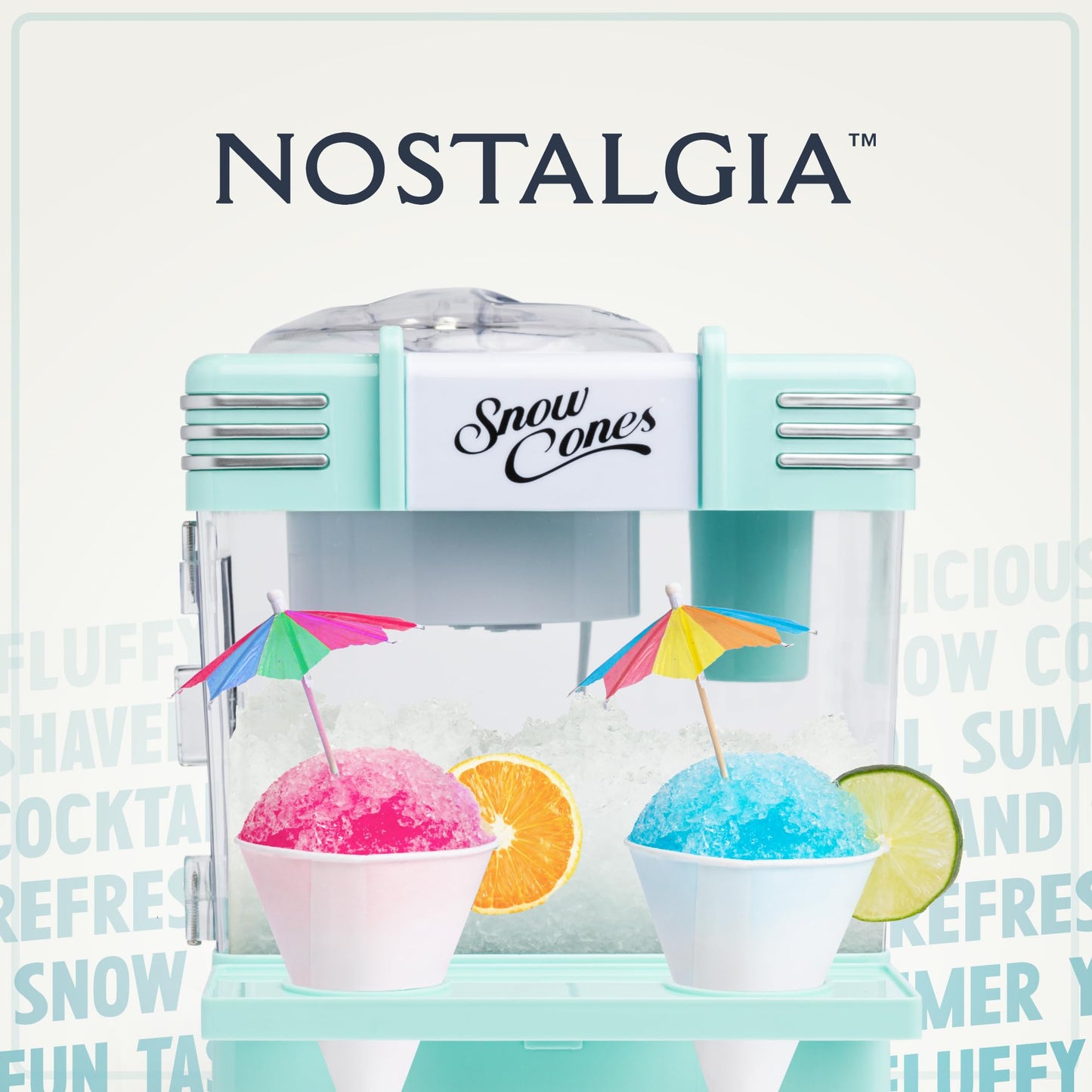 Nostalgia Snow Cone Shaved Ice Machine - Retro Table-Top Slushie Machine Makes 20 Icy Treats - Includes 2 Reusable Plastic Cups & Ice Scoop - Aqua