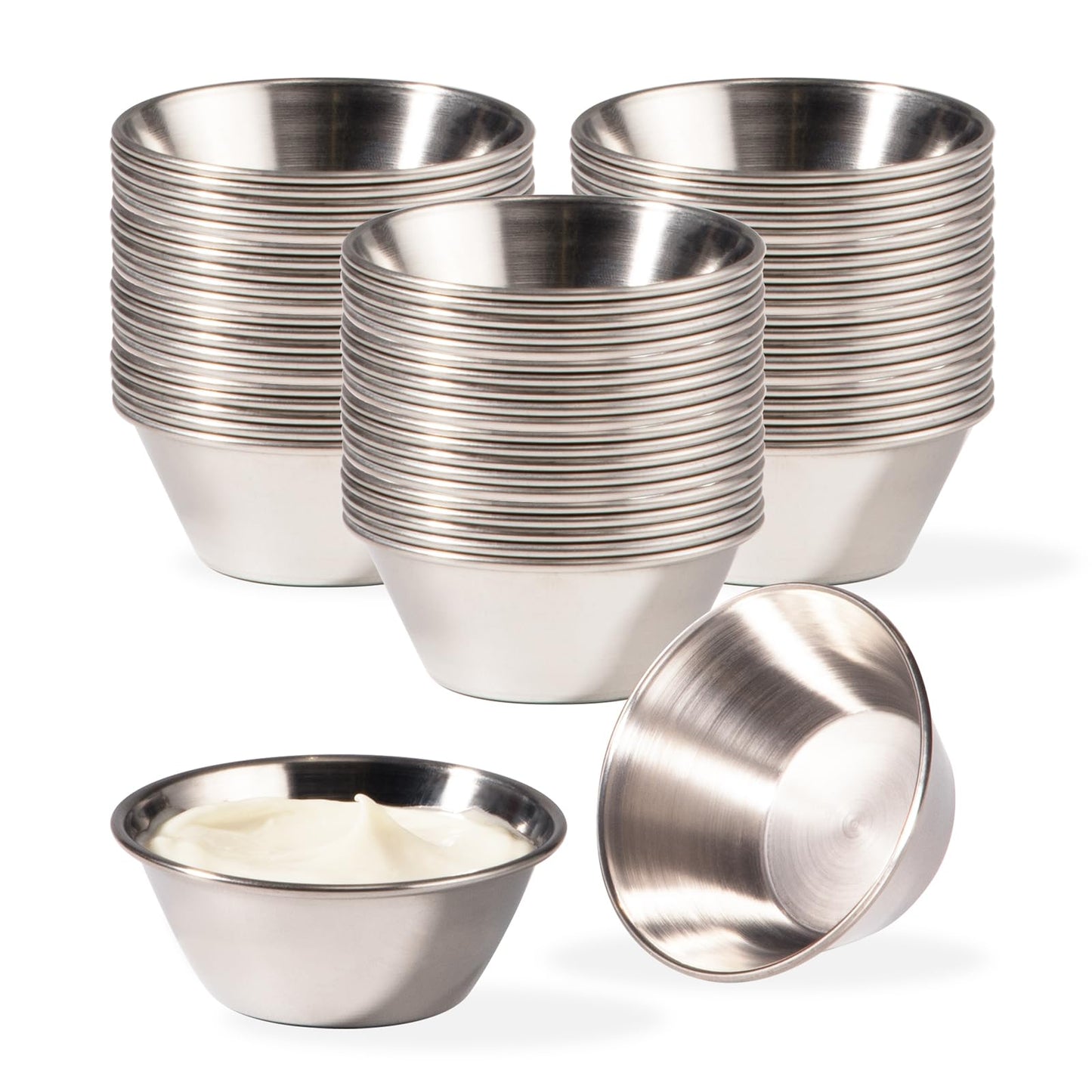 Fit Meal Prep [120 Pack 1.5 oz Stainless Steel Dipping Sauce Cups, Reusable Metal Ramekins, Commercial Grade Condiment Bowls, Individual Portion Cups, Small Round Au Jus Cup for Home, Restaurant