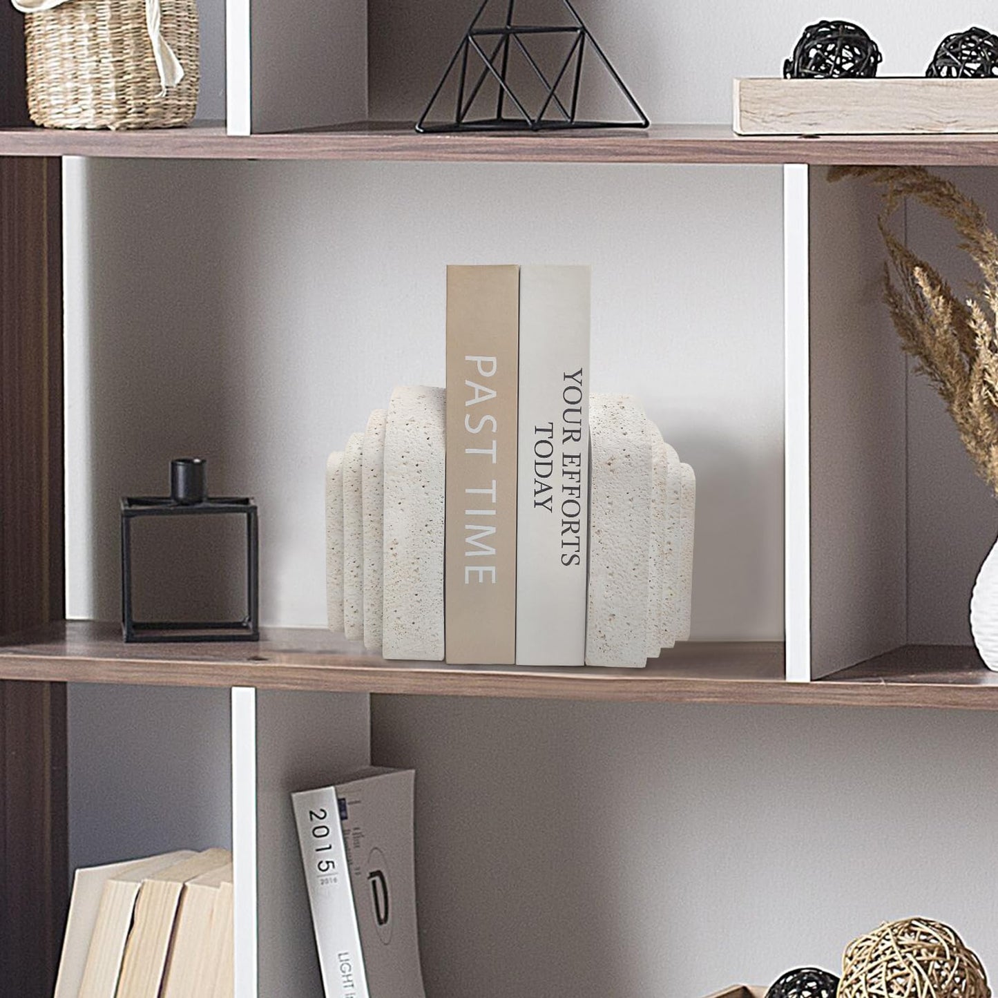 Heavy Duty Book Ends for Shelves, Decorative Book Stopper for Shelves, Resin Decor Bookends for Heavy Books, Modern Home Decor Aesthetic Bookend Aesthetically Pleasing Layered Arch Design, Set of 2