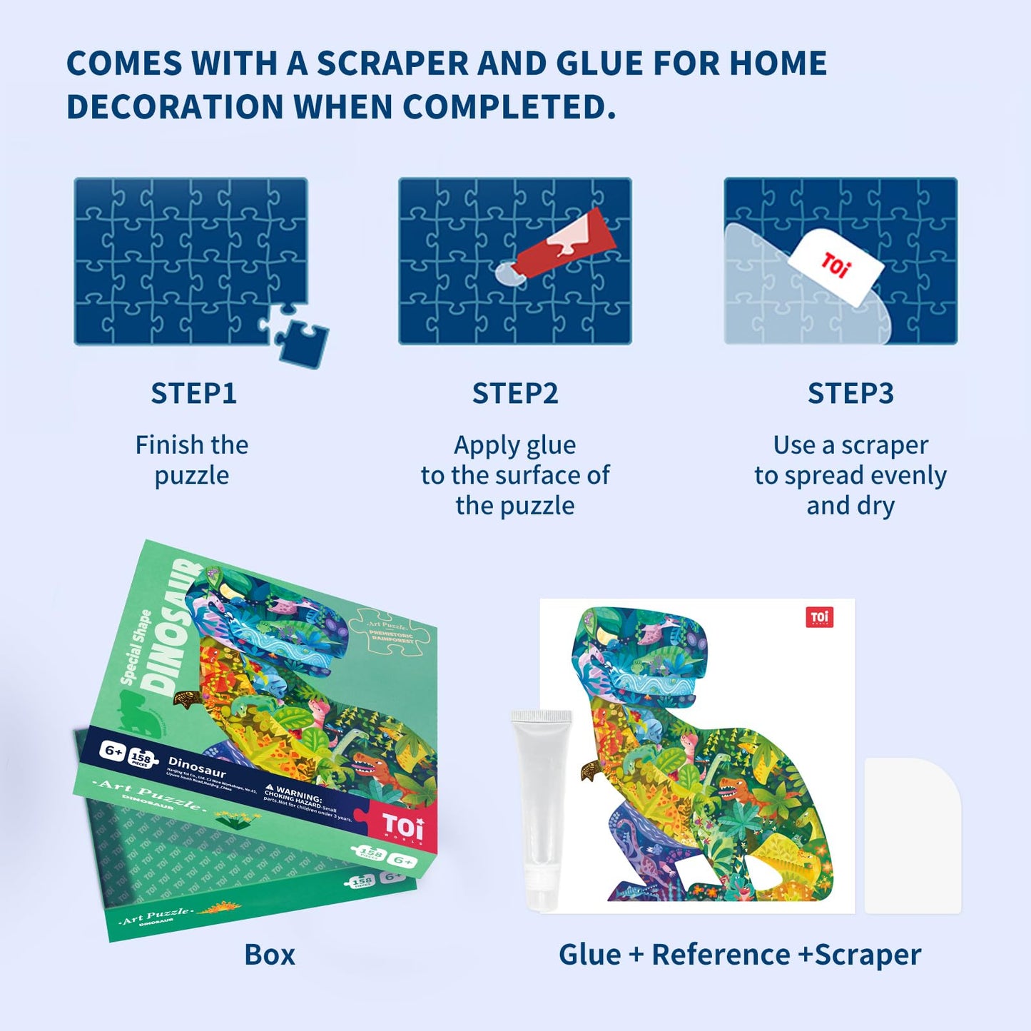 TOI Dinosaur Floor Puzzles for Kids Aged 6-8, 158 Pieces Animal Shaped Jigsaw Puzzles, Preschool Dinosaur Puzzle for Boys and Girls Educational Toy