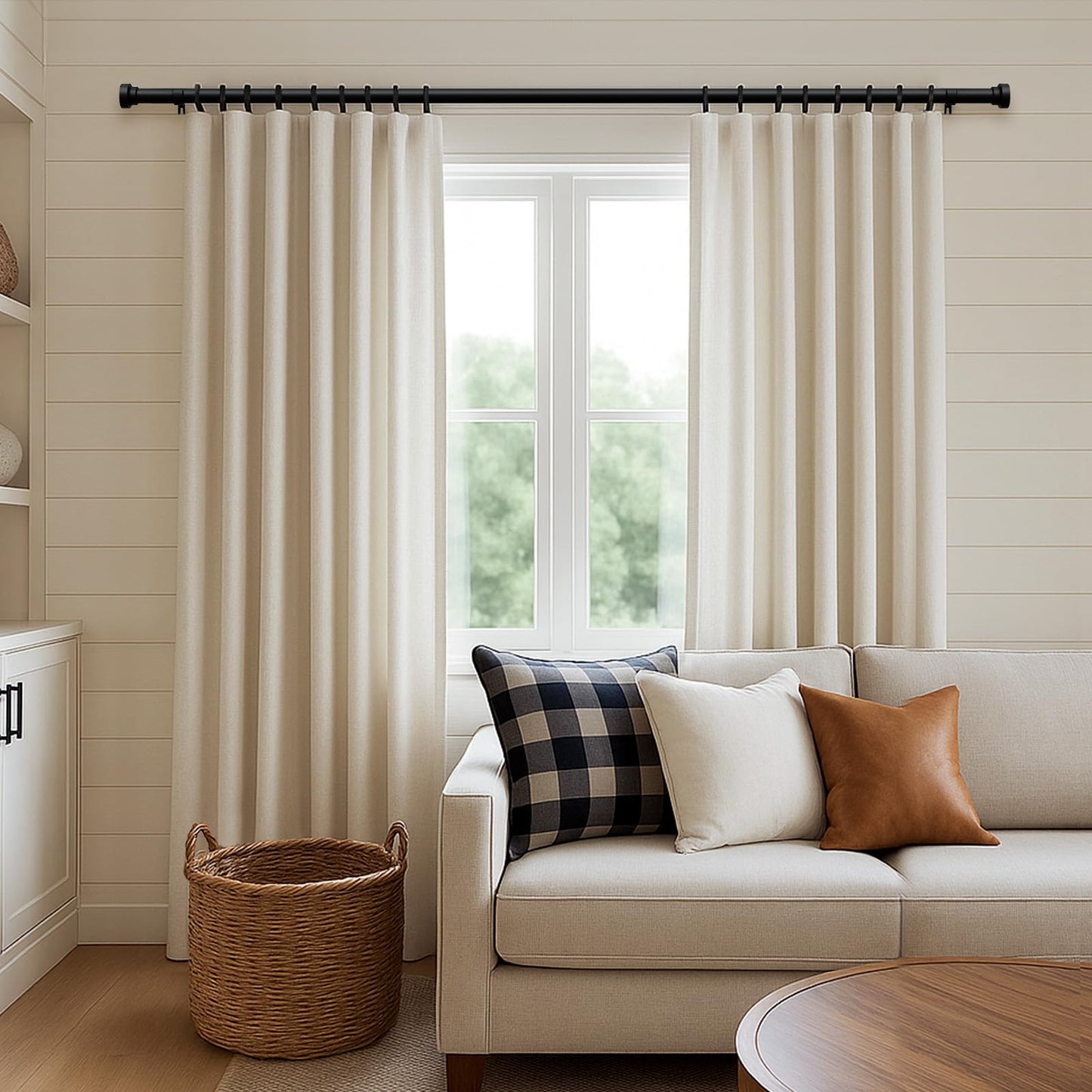 Joydeco Curtain Rods for Windows, Adjustable Black Curtain Rods 16 to 120 inches, 1 inch Diameter Heavy Duty Decorative Window Single Rod Set with Aluminium Finials