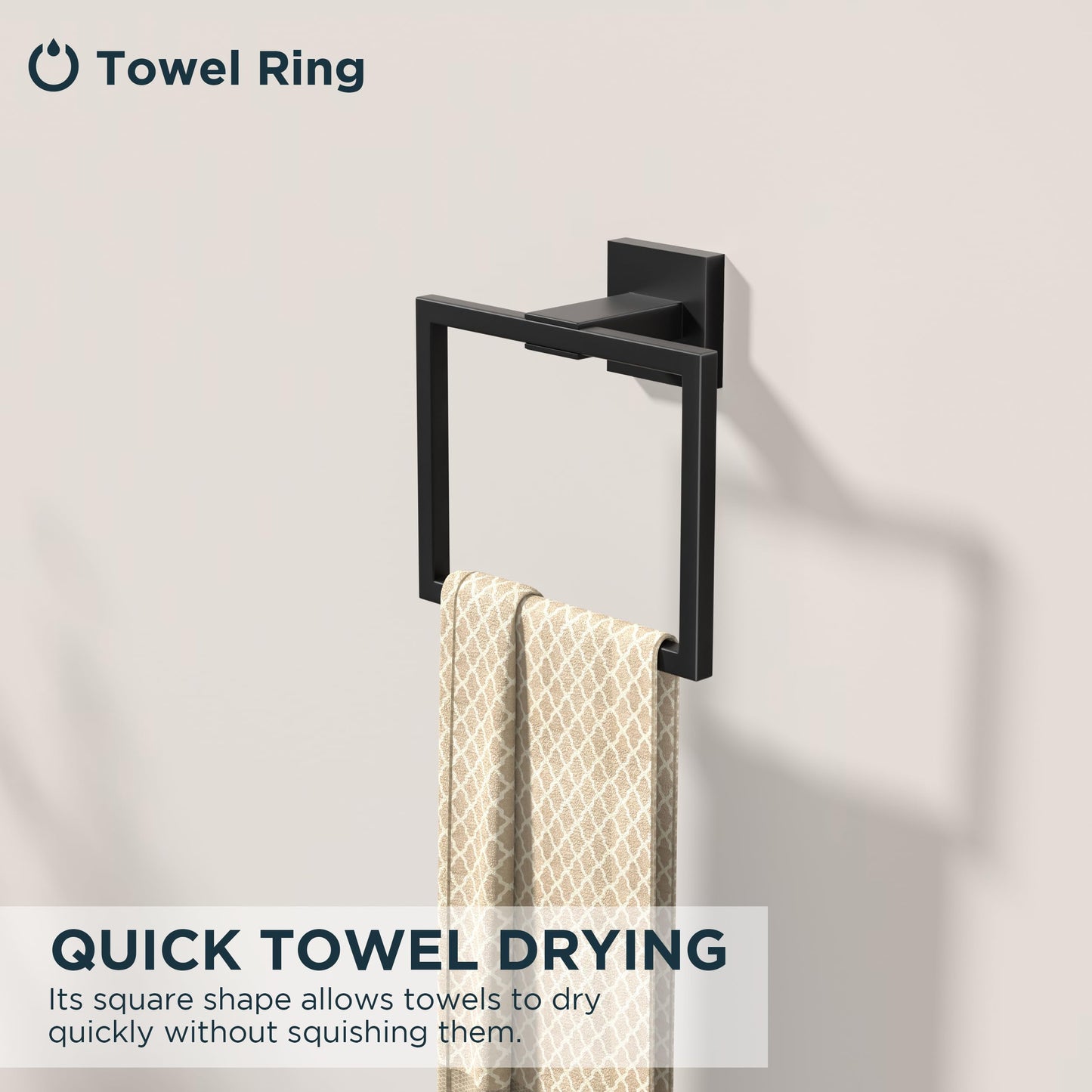 FORIOUS Toilet Paper Holder Set Wall Mount, SUS 304 Stainless Steel Pivoting Toilet Paper Holder and Towel Ring, Hand Towel Holder Set for Bathroom, Square Bathroom Hardware Set, Matte Black