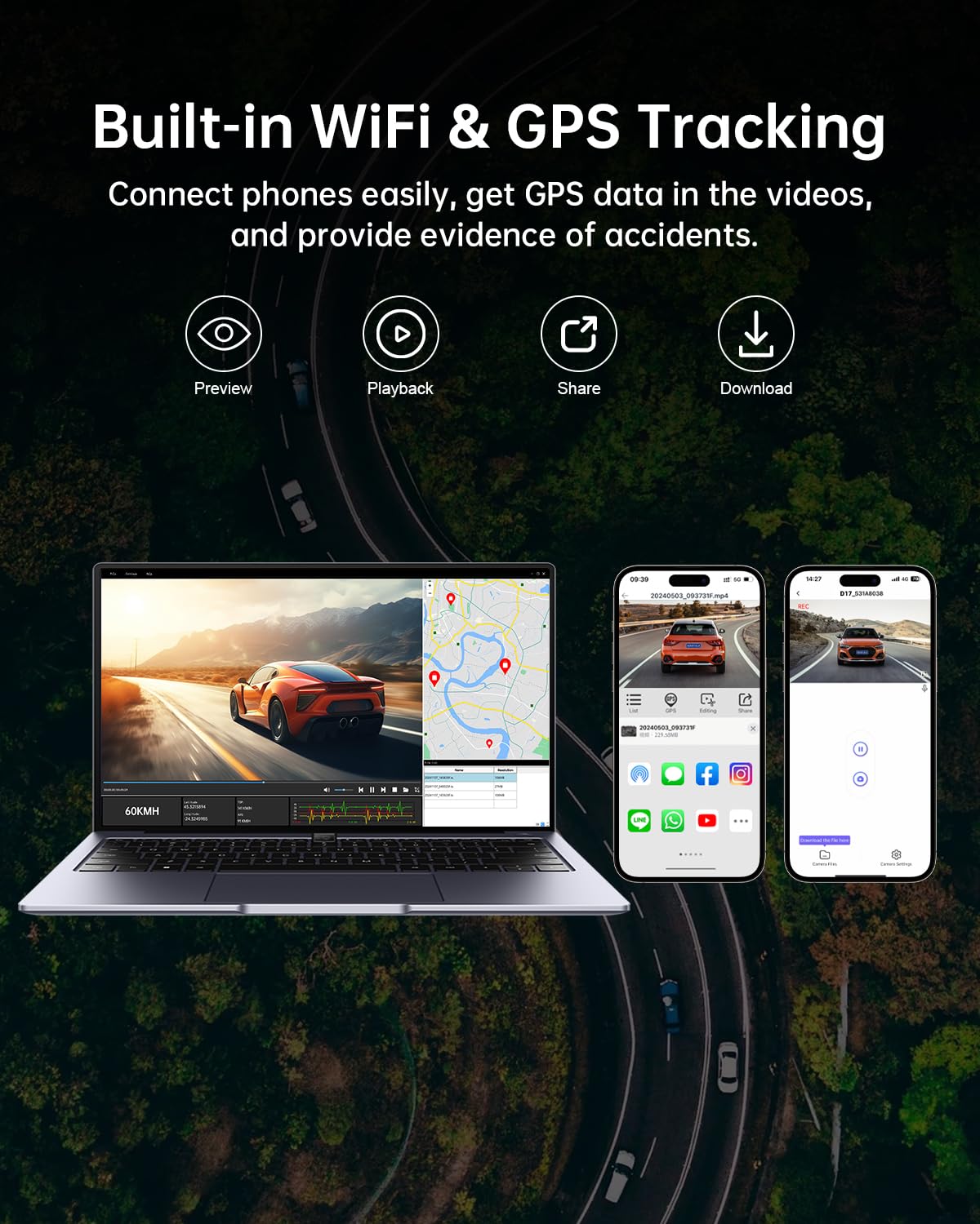 KooBaCar 4K/2.5K Dash Cam Front and Rear, Dual Dash Camera for Cars, Included 64GB Card, Built-in Wi-Fi GPS,Car Camera with 3.20" IPS Screen,UHD Night Vision, Loop Recording, WDR, 24H Parking Monitor