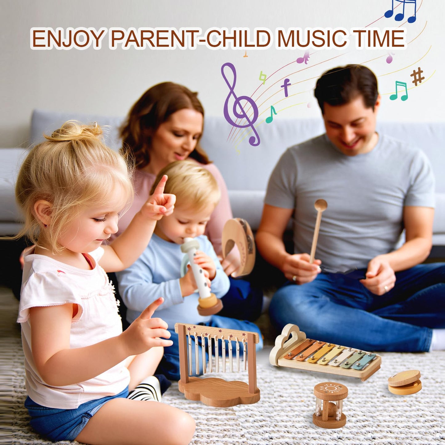 Smartwo Baby Montessori Musical Instruments,Wooden Percussion Xylophone Musical Toys for Toddlers,Sensory Toys for Kids Preschool Educational,Birthday Gift