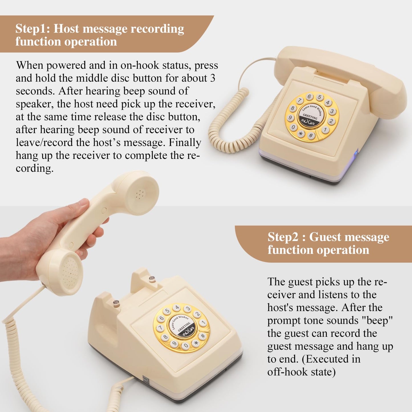 UKBW Audio Guest Book Wedding Phone, 32G Record Customized Audio Message with Guest Book, Retro Style Audio Guestbook for Birthdays Parties Confessions Special Occasions, Beige