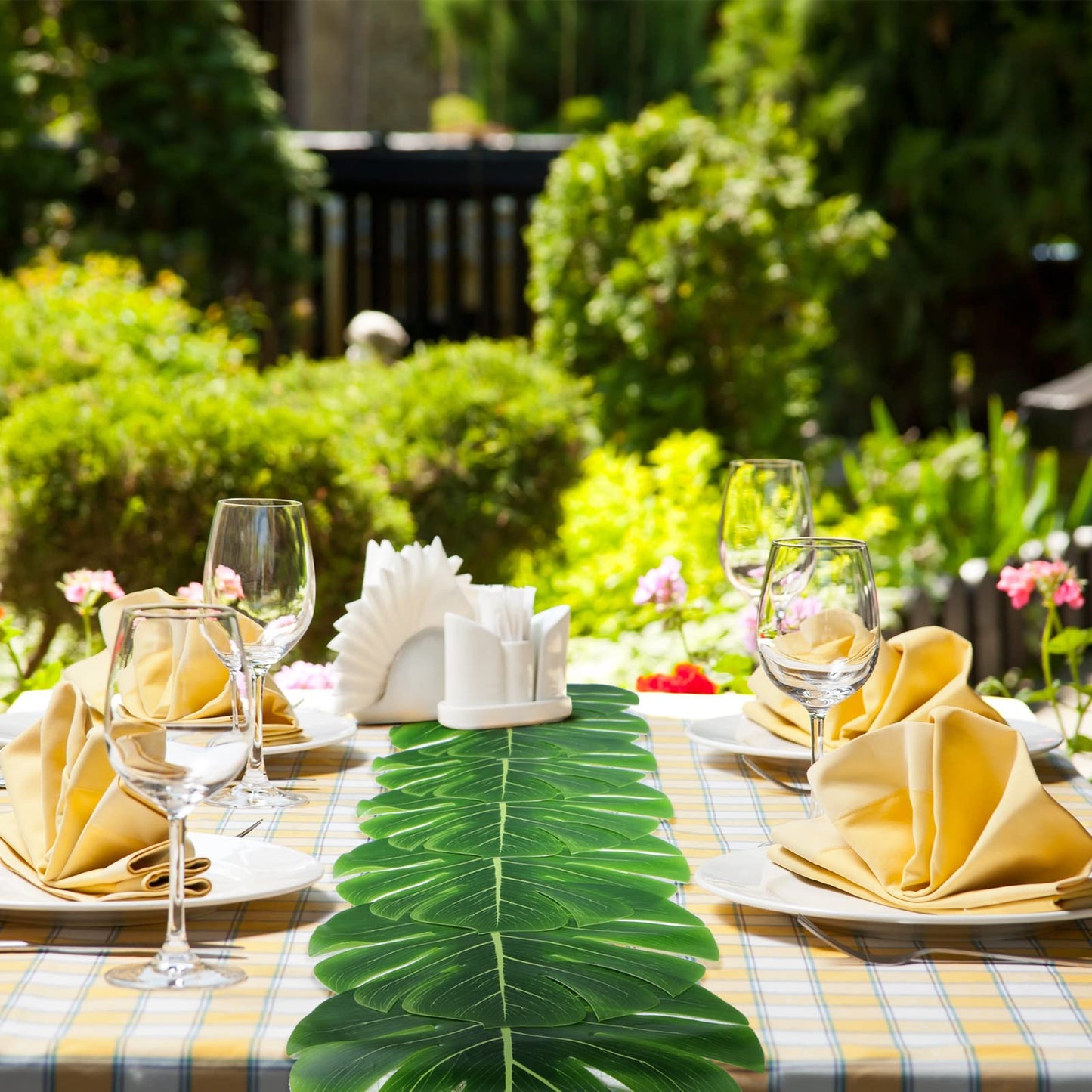 12 Pcs Artificial Palm Leaves Table Runners 72 Inch Long Tropical Palm Leaves Table Runner Faux Leaf Cloth for Wedding Hawaiian Luau Theme Party Supply Summer Decoration