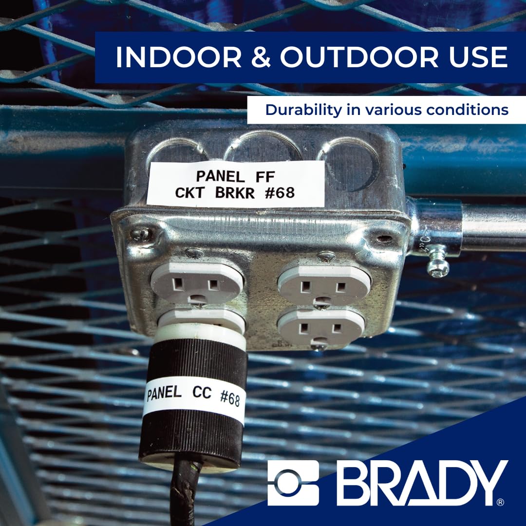Brady Authentic (M5C-1500-595-WT-BK) All-Weather Vinyl Labels 1.5 in W x 25ft Black on White. for use with BMP51, M510, and M511 Label Printers.