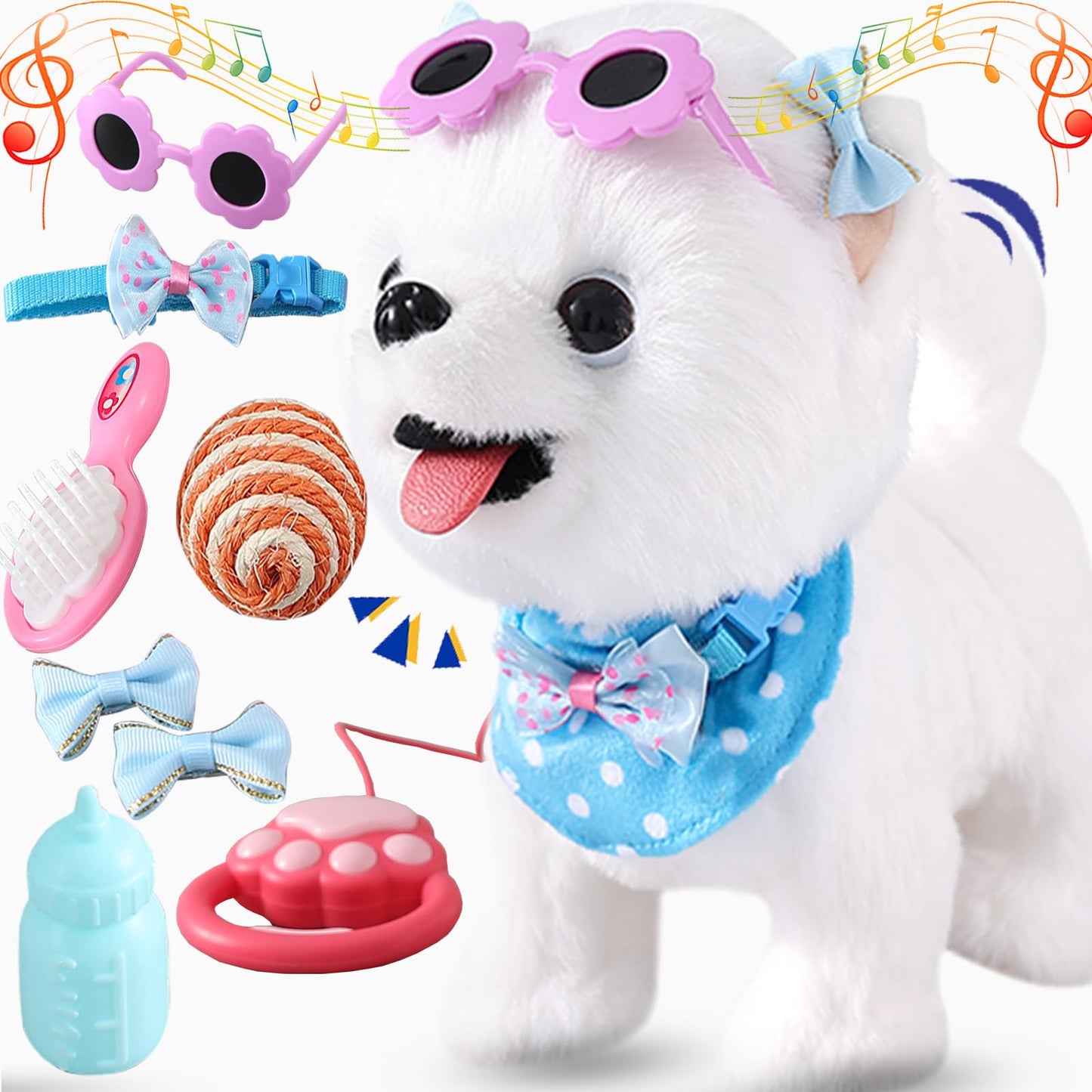 Ylpaprm Samoyed Barking Toy for Kids, Interactive Dog Toy, Small Puppy Walking Licking Doggy with Leash, Electric Talking Sings, Singing Tail for Girl Play