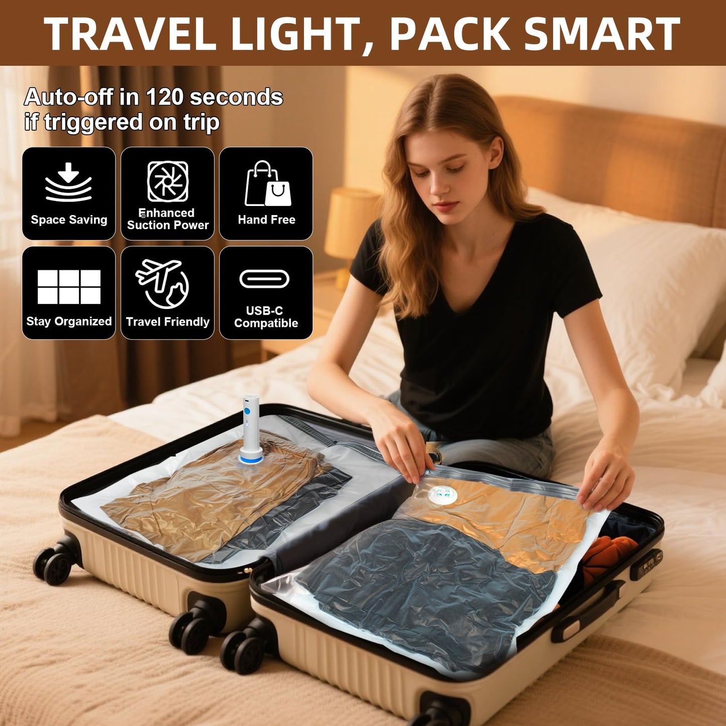 DUORAN 24 Pack Vacuum Storage Bags,Space Saver Bags for Clothing,Comforters,and Bedding,Includes 5 Jumbo, 5 Large, 5 Medium, 5 Small/4 Roll Bags,Compression for Closet & Travel, With Electric Pump