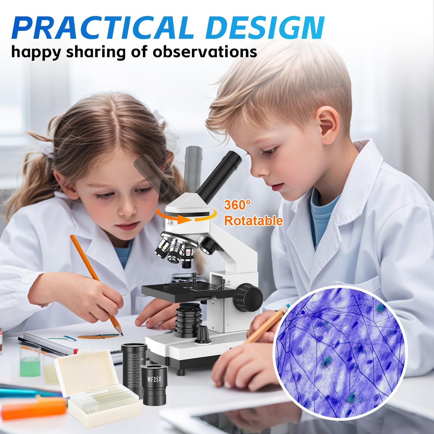 40X-2000X Monocular Microscope for Adults & Kids - Wozel Compound Microscopes for Kids with Dual LED Lights - Professional Biological Microscope with Phone Adapter Slide Set for School Home Education