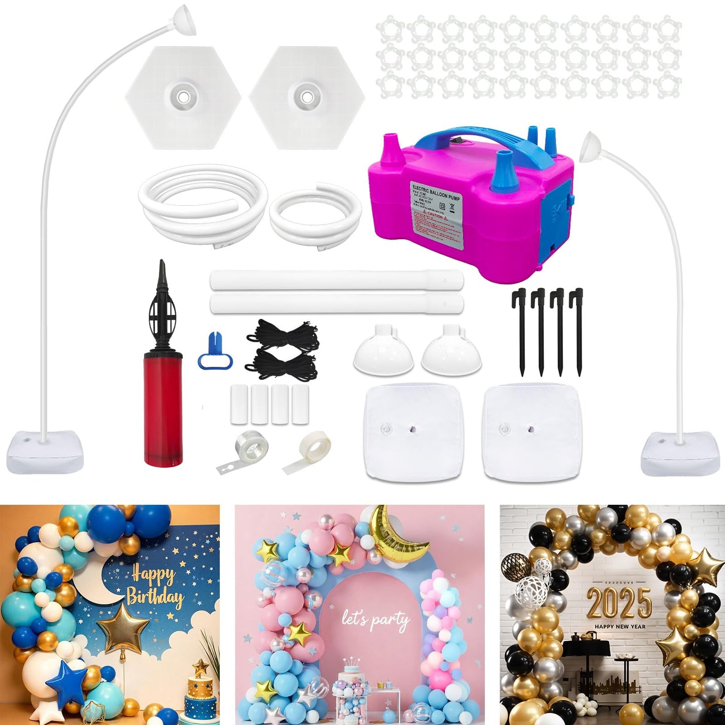 CYAOOI Balloon Arch Kit with Balloon Pump Electric, 8.2FT & 5FT Free Bending Balloon Arch Stand, Half Arch Frame Balloons Column Stand with Water Fill Base for Wedding Baby Shower Birthday Party Decor