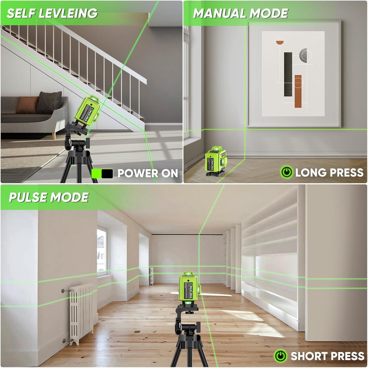 Laser Level 360 Self Leveling with Tripod,CinusLinus 4D Lazer Level,4x360° Cross Line Laser for Construction Project Renovation,Floor Tile, Laser Level Lines Tool