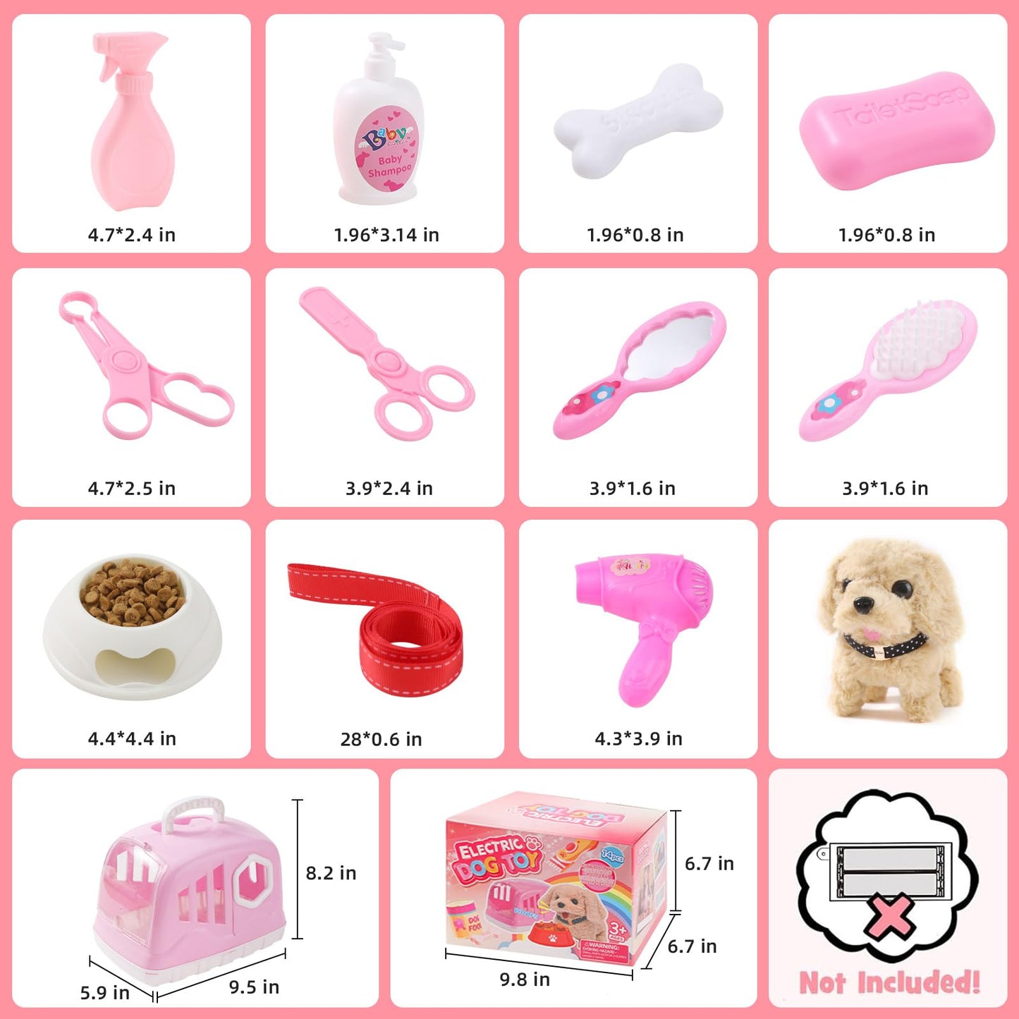 Volmop 14 Pcs Dog Toys for Kids Walking Barking Electronic Interactive Plush Puppy Toy with Carrier and Accessories Pet Care Toy Set for Kids Girls Boys 3 4 5 6+
