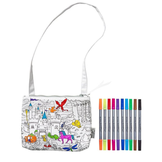 eatsleepdoodle DIY Coloring Fairy Tale Crossbody Bag for Kids with Washable Markers, Reusable Colorable Bag for Girls & Boys, Creative Arts & Crafts Activity, Fun Gift for School