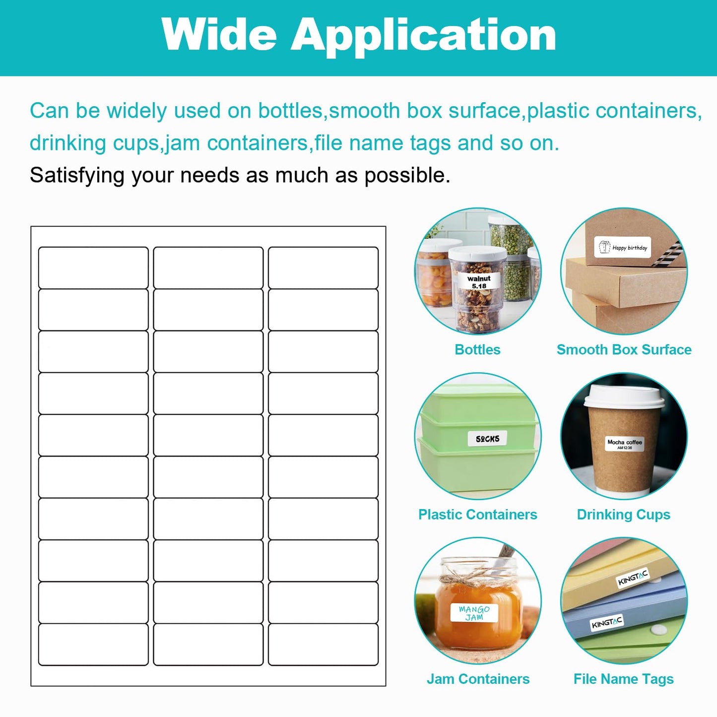 Kingtac (15,000 Labels, 500 Sheets) 30 Up Address Labels, 1" x 2-5/8" Sheet Labels 30 UP Shipping Sticker Labels for Laser & Inkjet Printers