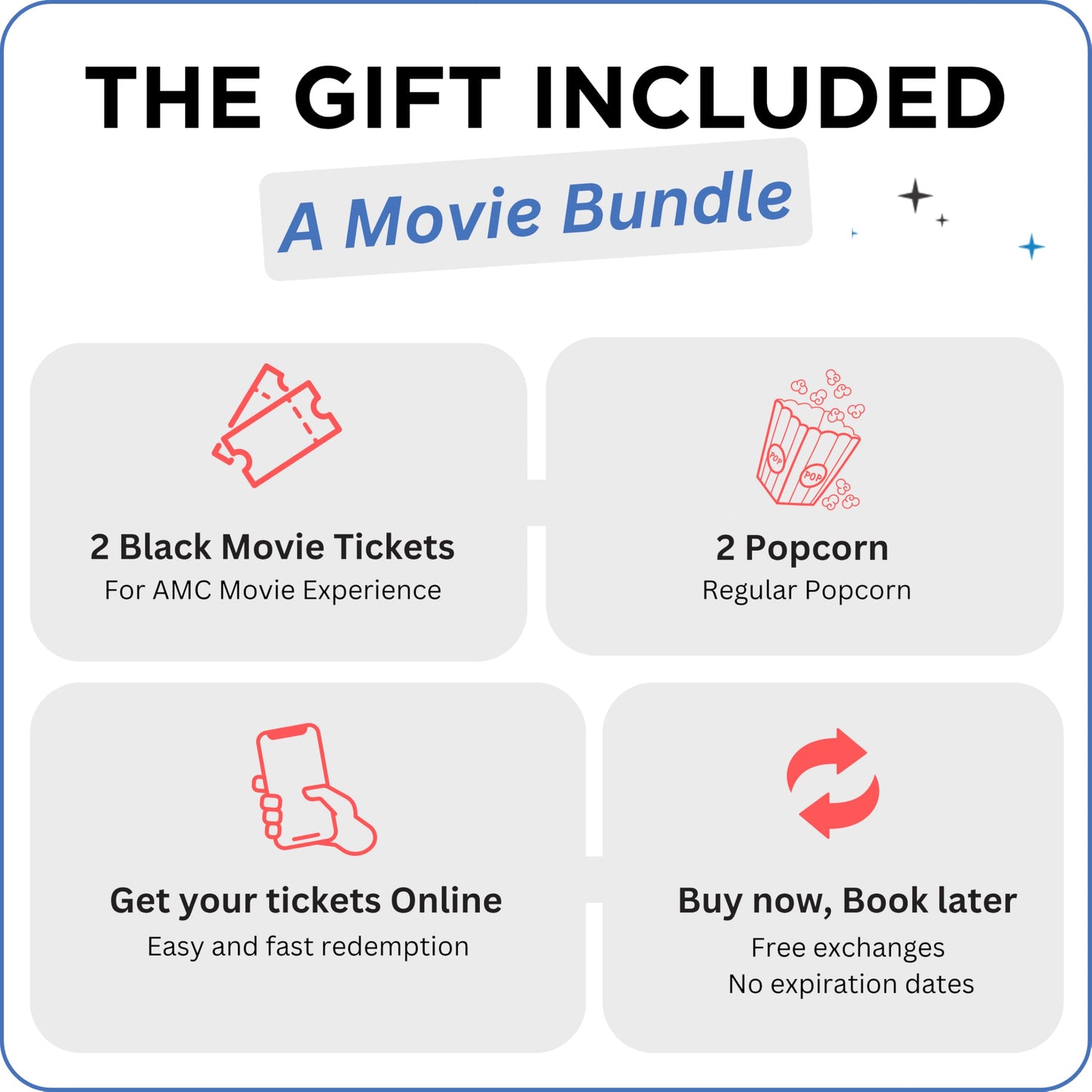 WONDERBOX AMC Movie Night Experience for 2, Gift Box with 2 Movie Tickets and 2 Popcorn, Valid at 550 Locations