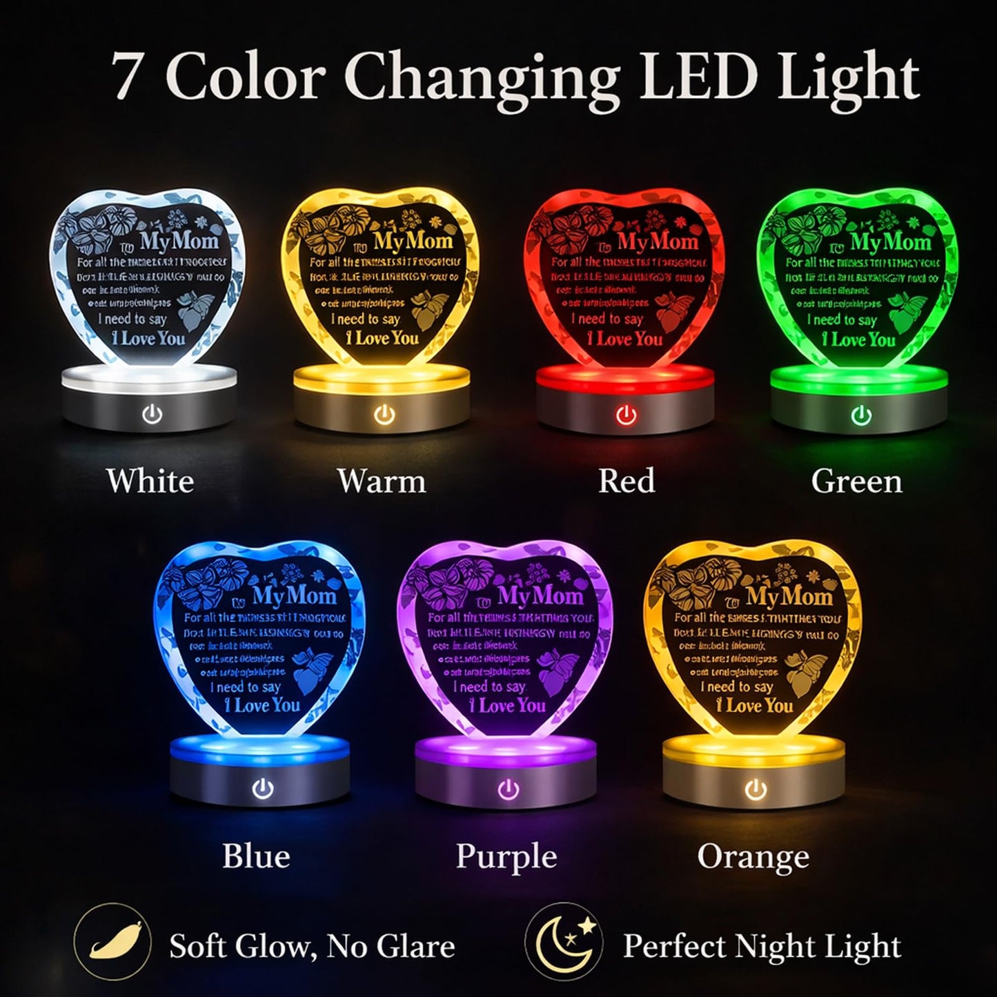 Mother’s Day Gifts for Mom from Daughter or Son – Crystal Heart Keepsake with LED Base, Unique Birthday Christmas Anniversary Present, Sentimental Gift for Mother, Thank You Ornament (Mother Gift)