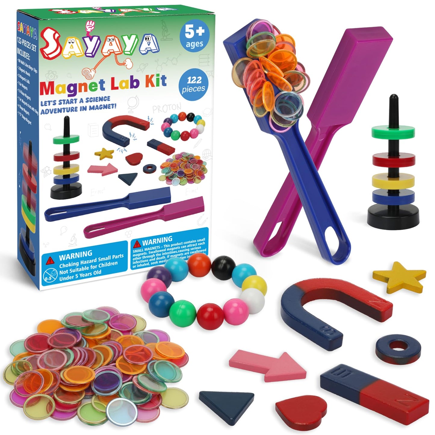 122 Pieces Magnetic Science Kit for Kids, Magnetic Balls, Bingo Wands with Chips, Magnetic Toys for Kids Childhood Back to School Supplies Activities